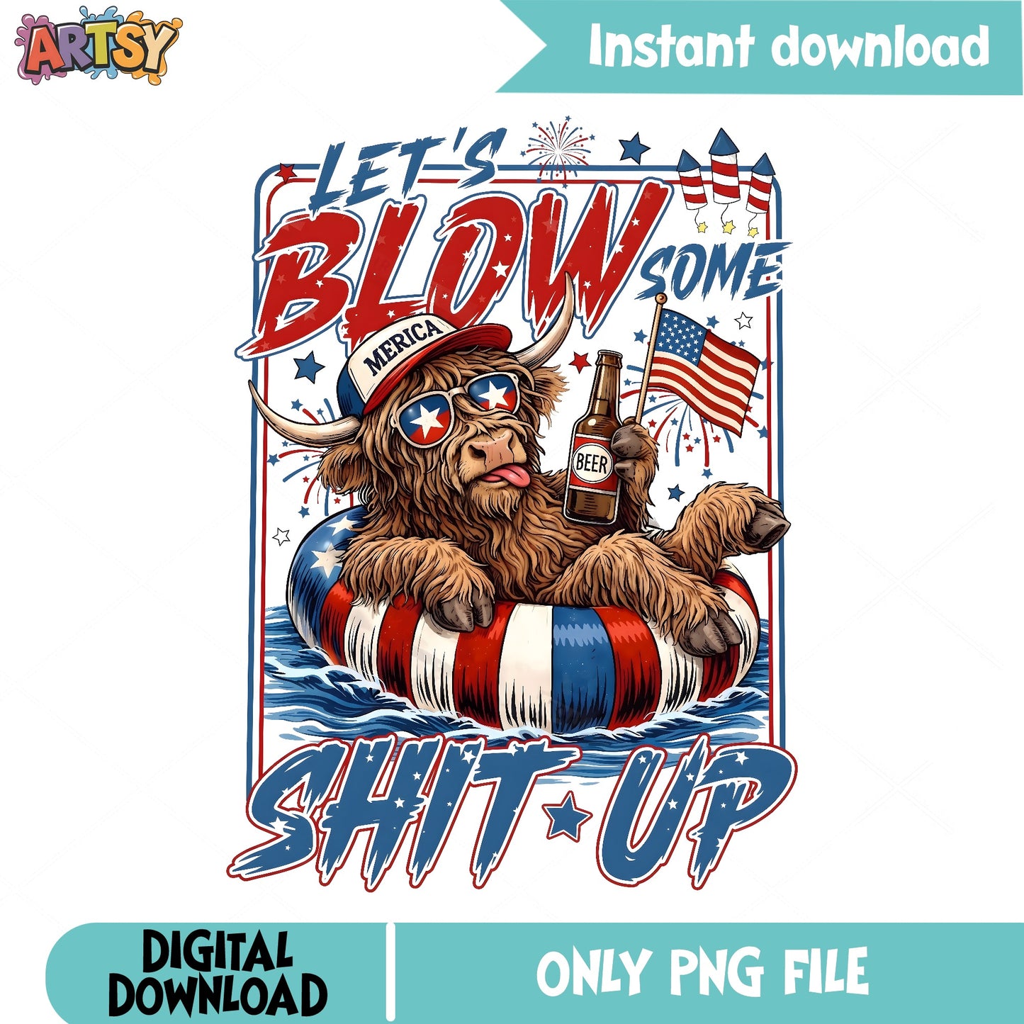 Highland Cow 4th Of July PNG, Funny Merica Cow PNG, America PNG