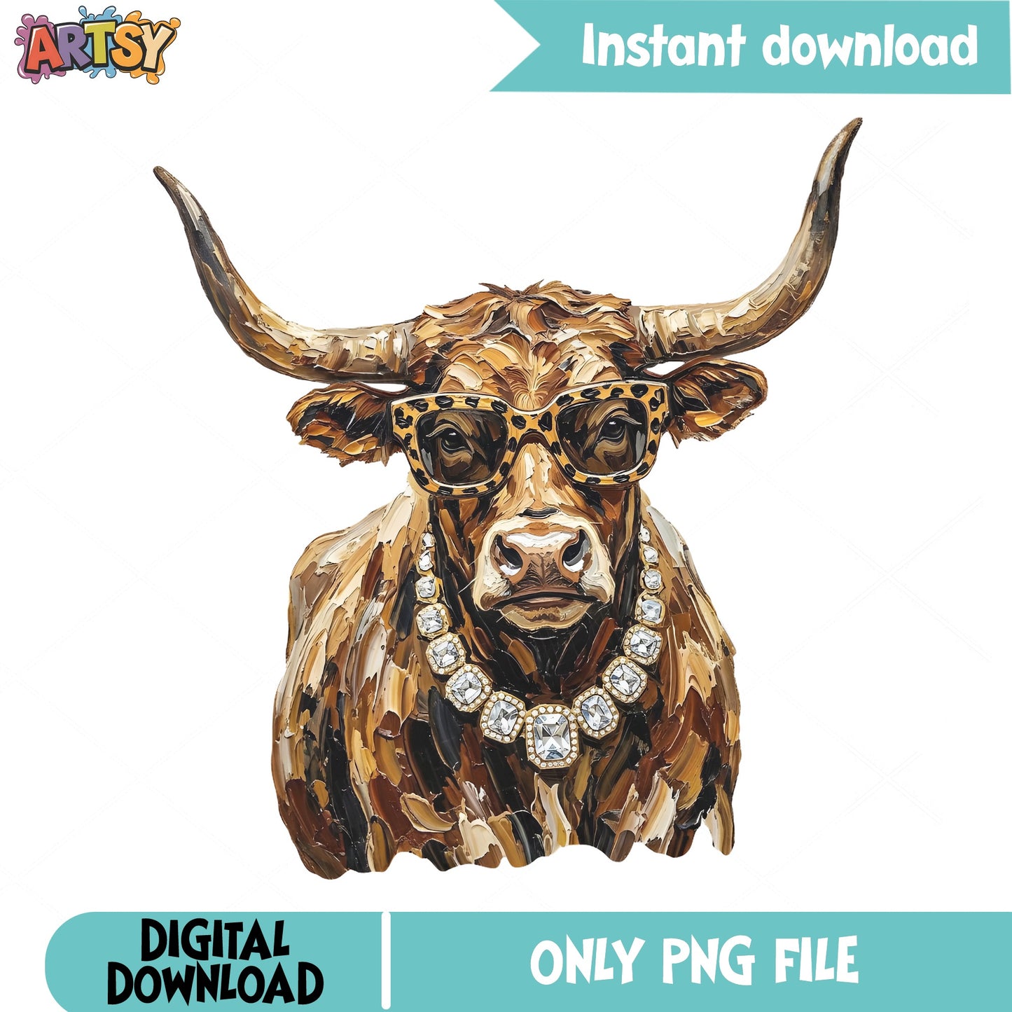 Highland Cow Leopard Sunglasses PNG, Fancy Cow PNG, Western PNG