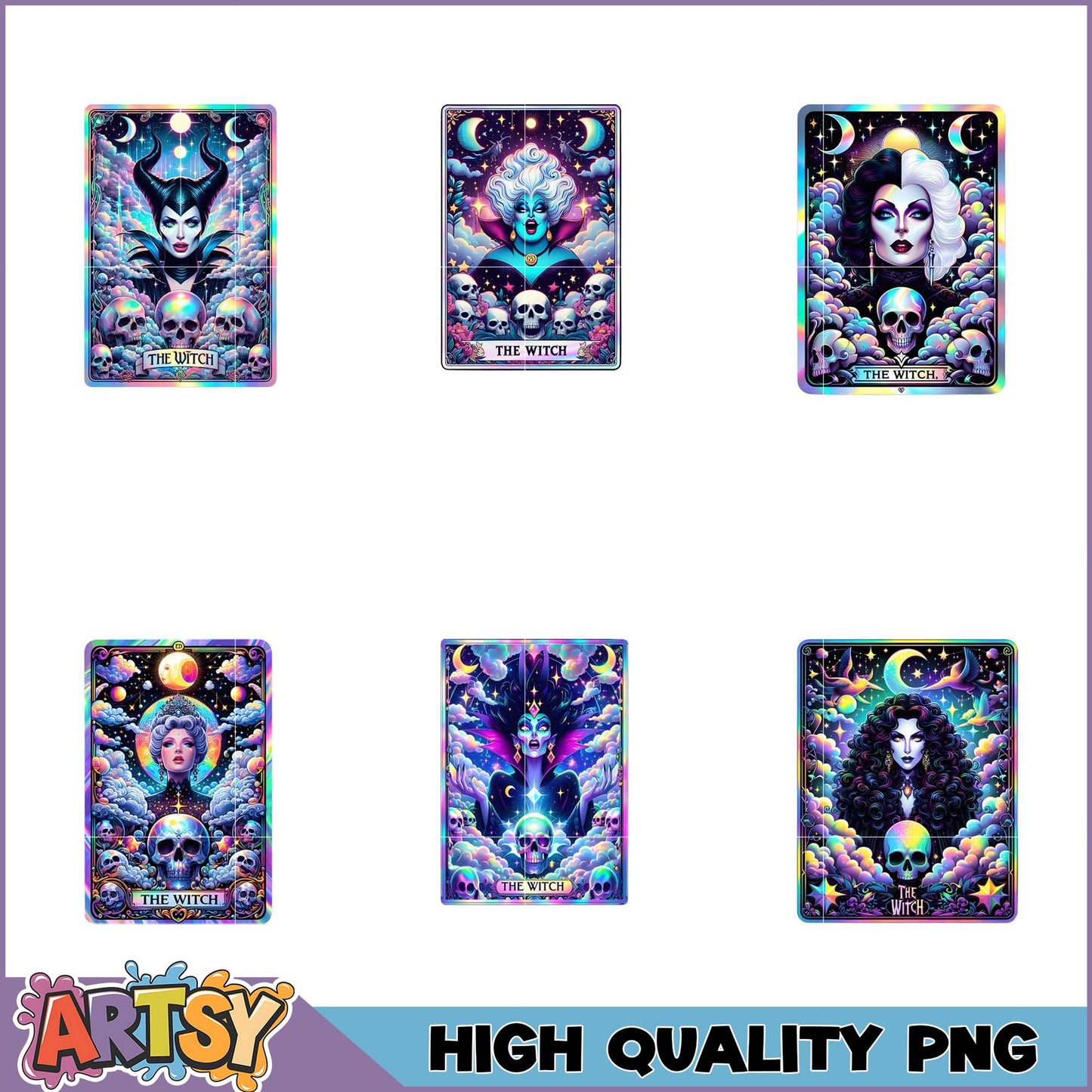 Holographic Witch PNG Bundle - High Quality Images