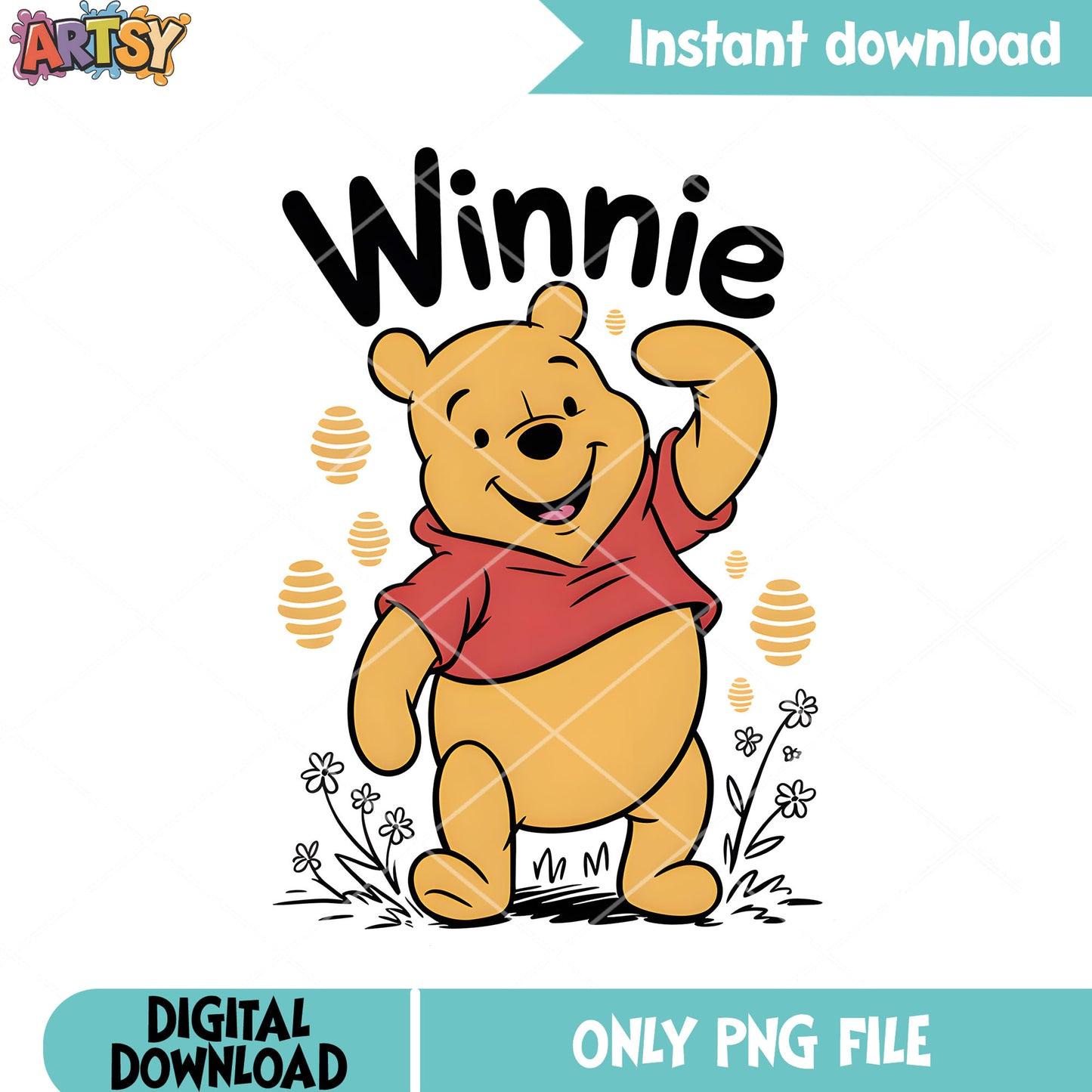 Honey corn pooh bear png, winnie pooh png, vintage pooh png