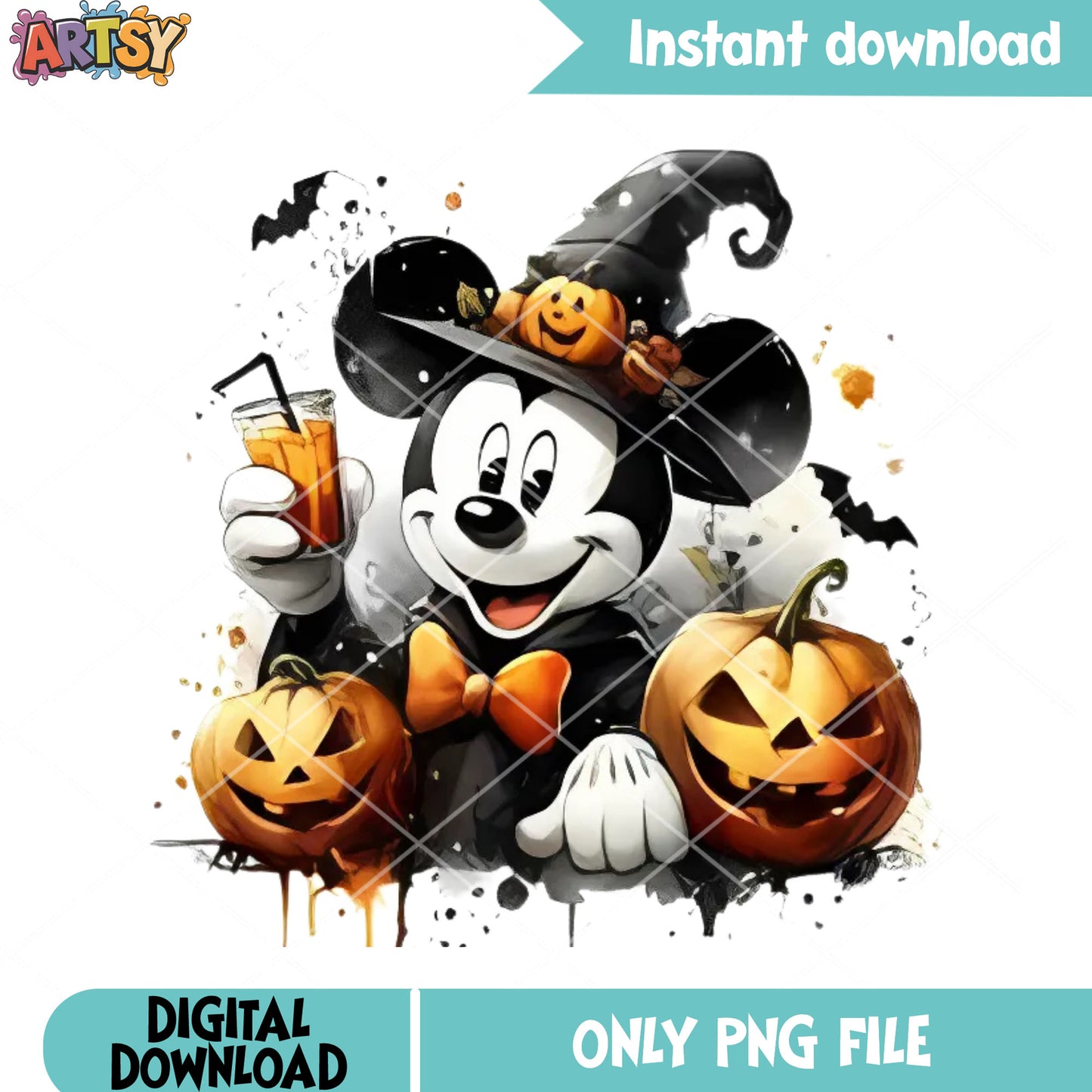 Horrible mickey witch png, witch hat png, jack o lantern png