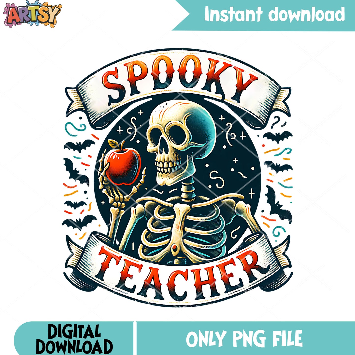 Horrible teacher red apple png, scary bats png, scary halloween png