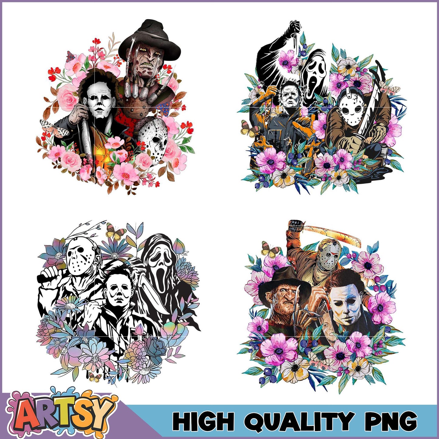 Horror Movie Floral PNG Bundle High Quality