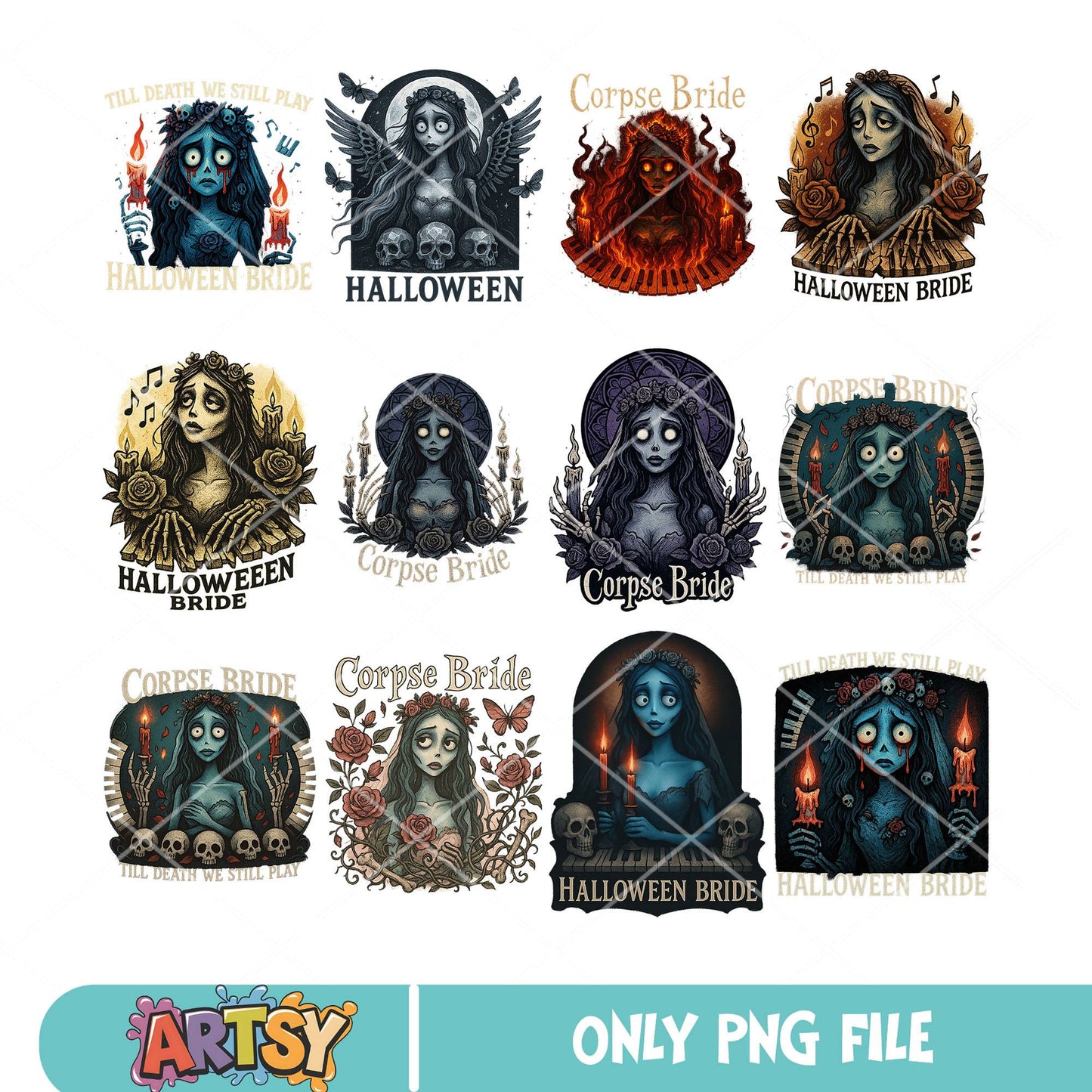 Horror corspe bride png bundle, corpse bride png, horror bride png