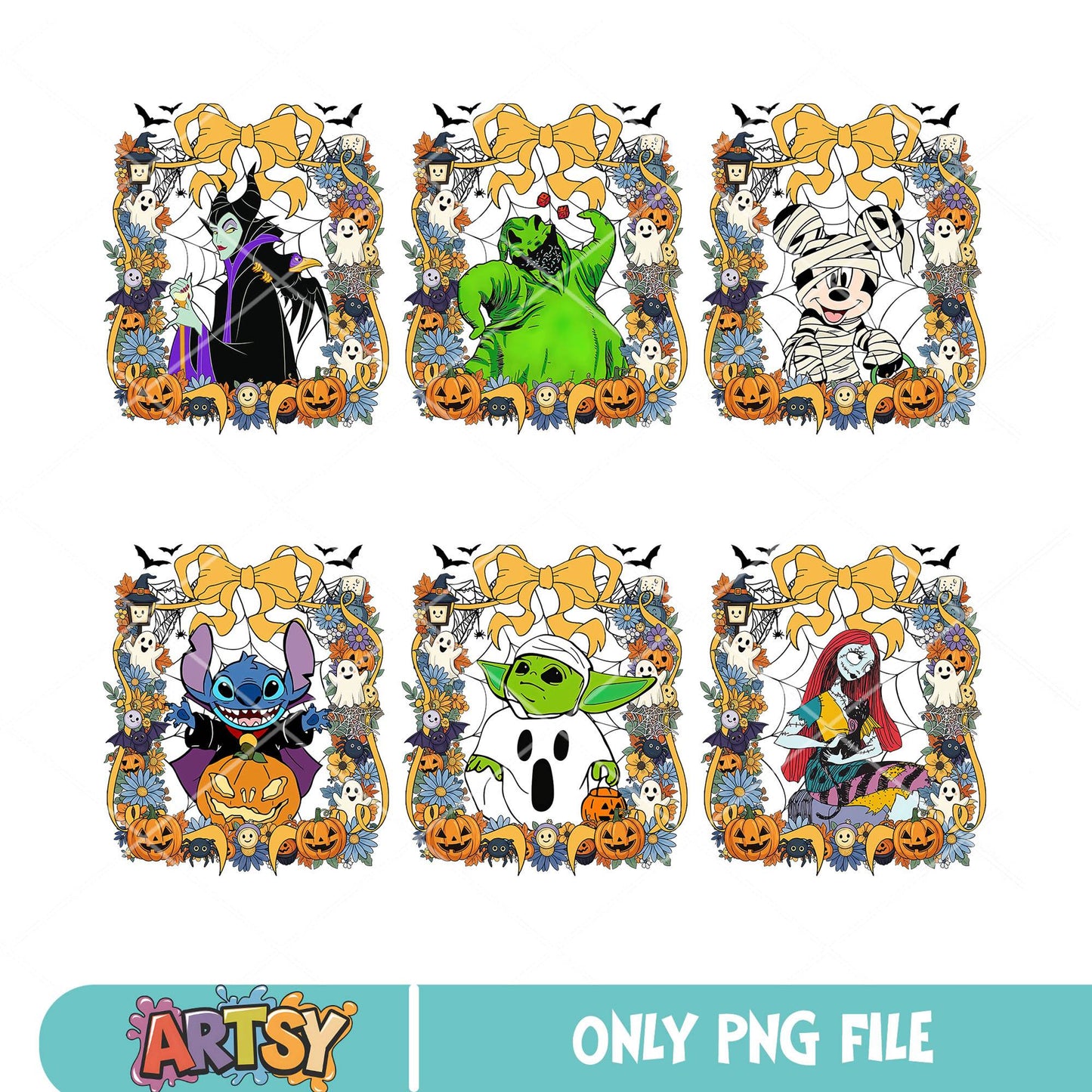 Horror disney frame png bundle, pumpkin disney png, horror halloween png