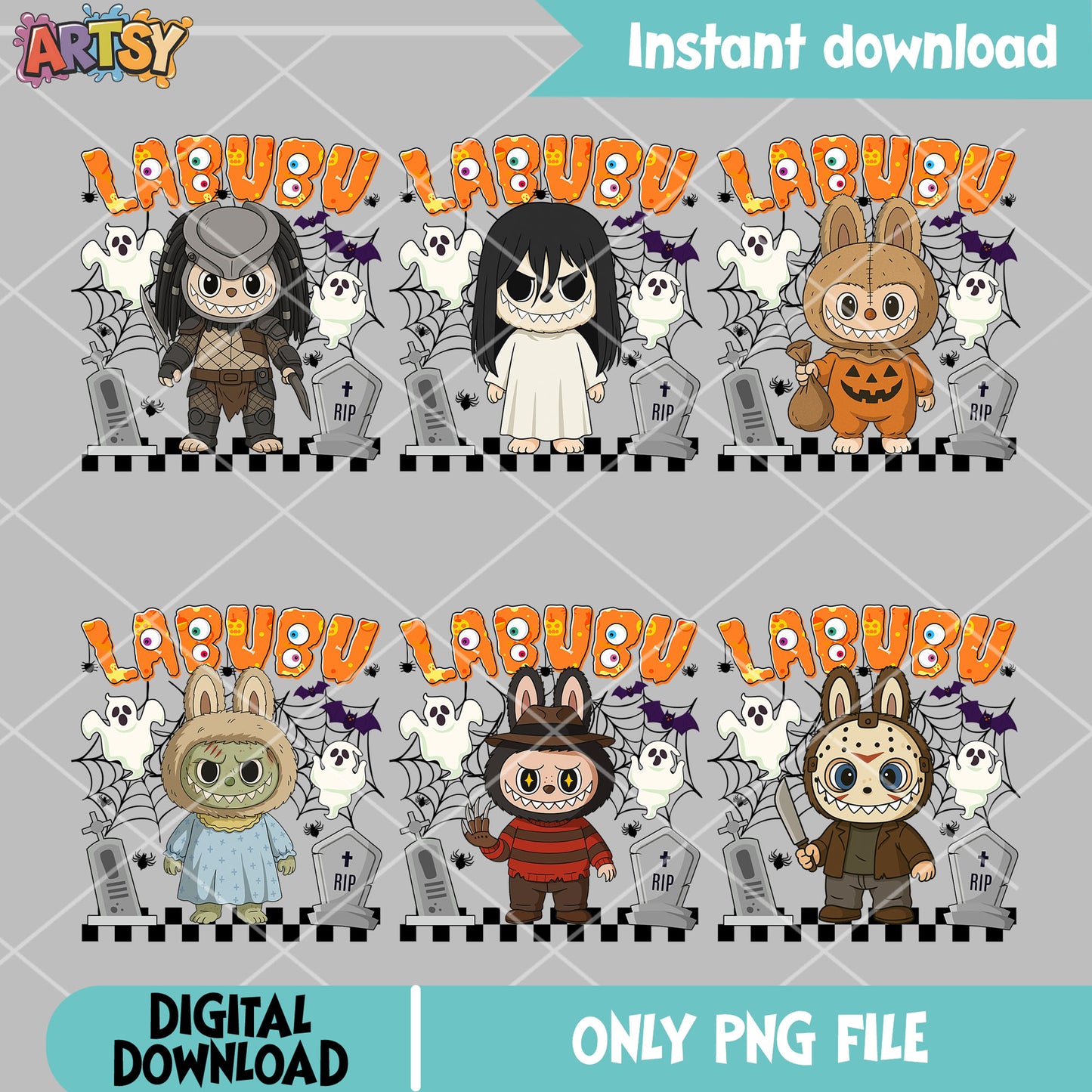 Horror labubu bundle png, labubu costume png, labubu halloween png
