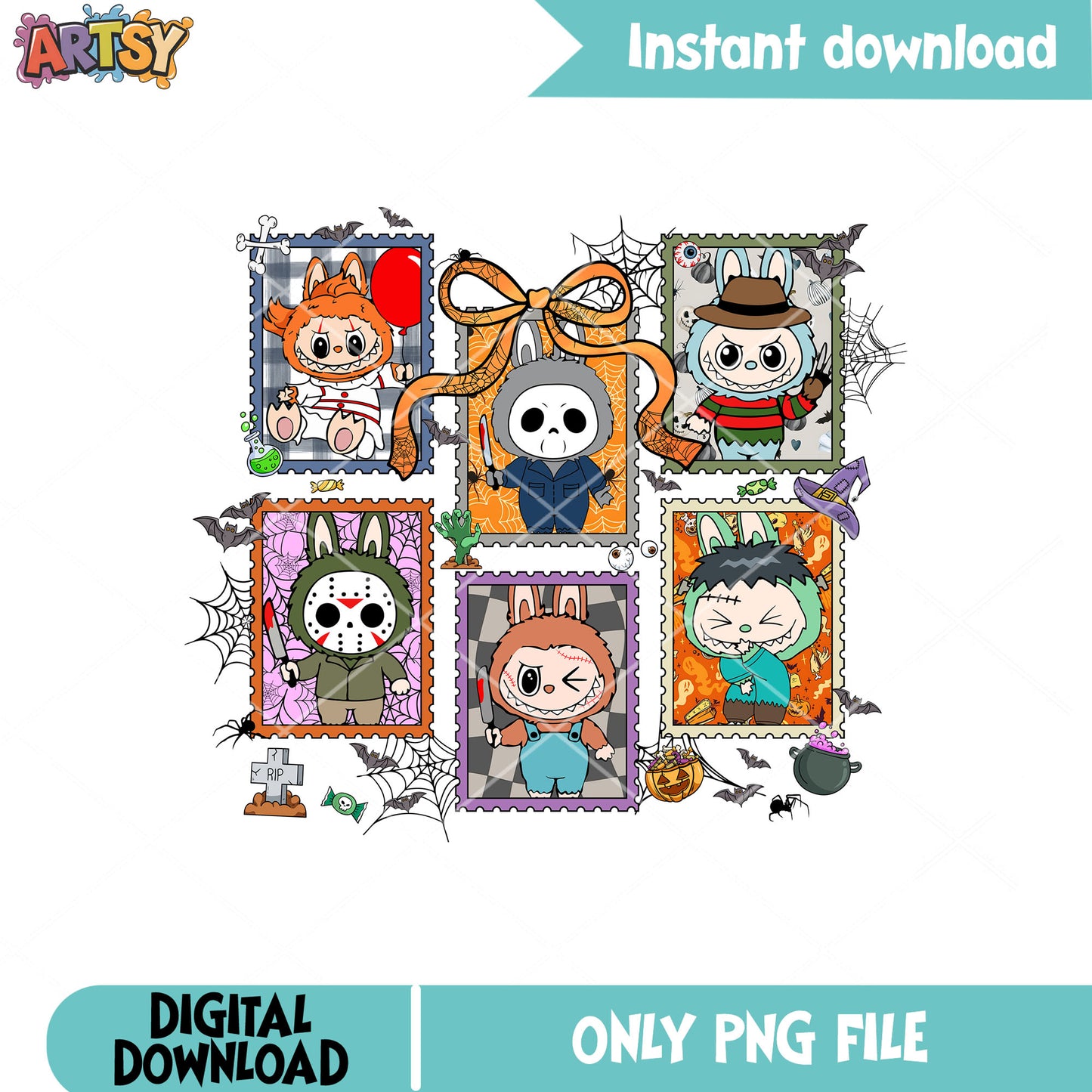 Horror labubu halloween png, halloween labubu png, horror movies png