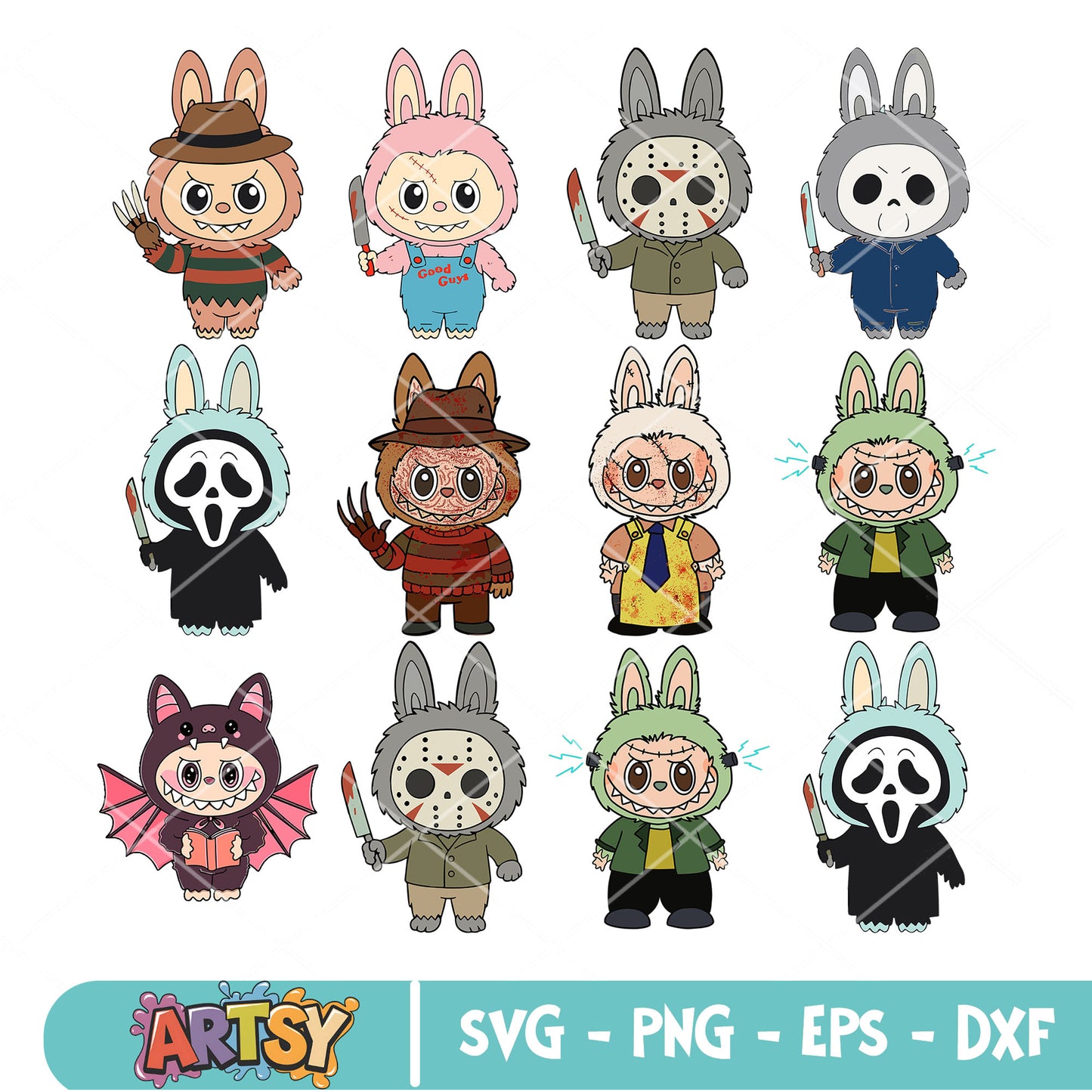 Horror labubu svg bundle, horror movies svg, labubu halloween svg