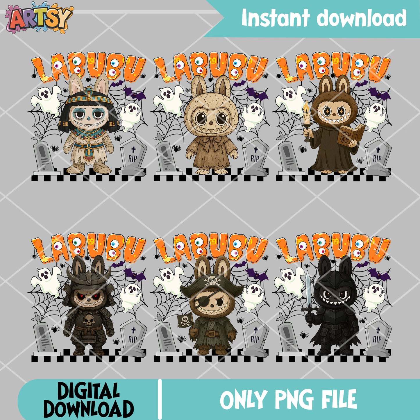 Horror rip labubu bundle png, labubu spooky png, labubu halloween png