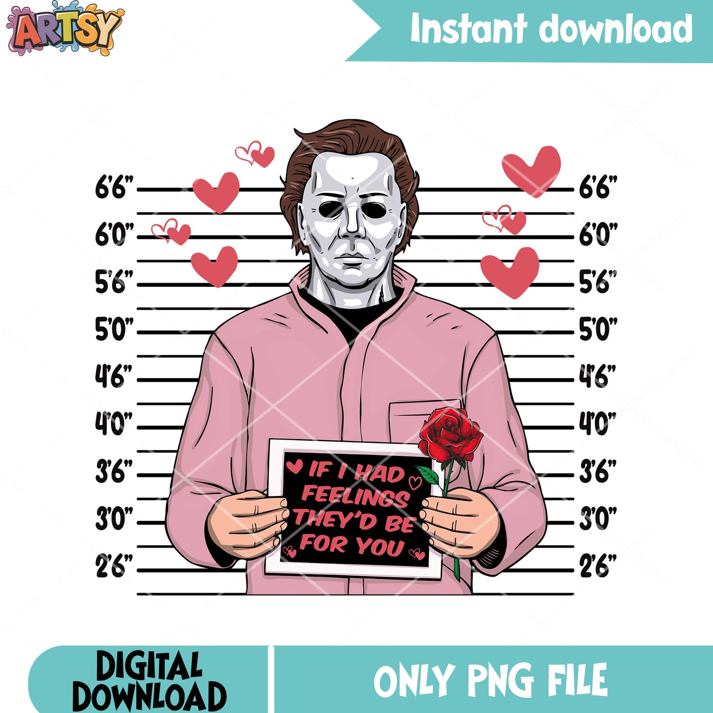 Horror valentine mugshot png, michael myers png, valentines day png