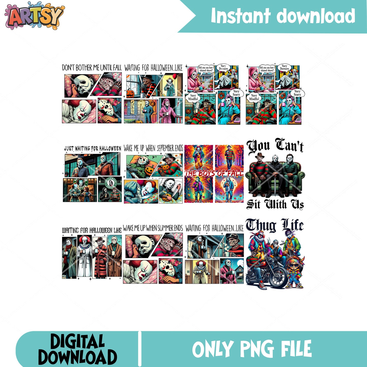 Horror waiting halloween png bundle, horror movies png, horror halloween png