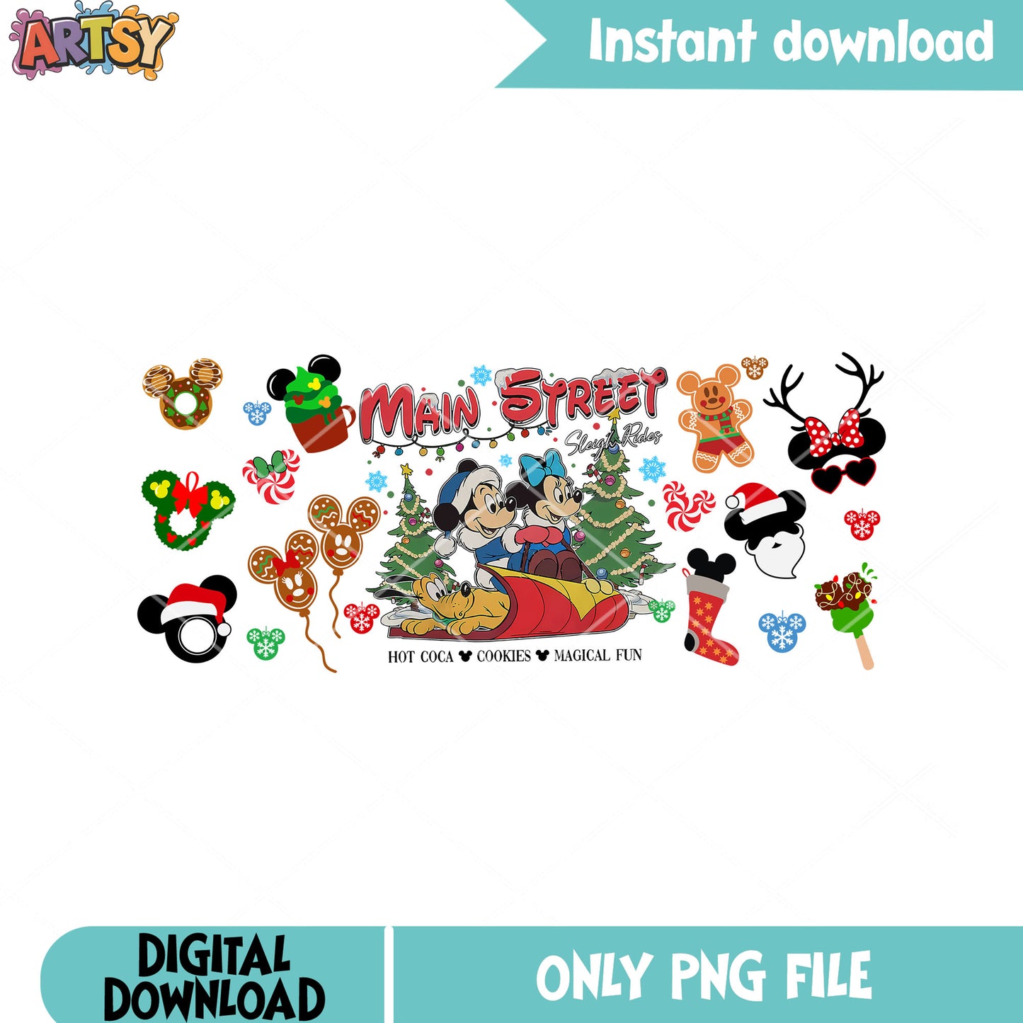 Hot coca cookies magical fun png, mickey mouse png, disney christmas png