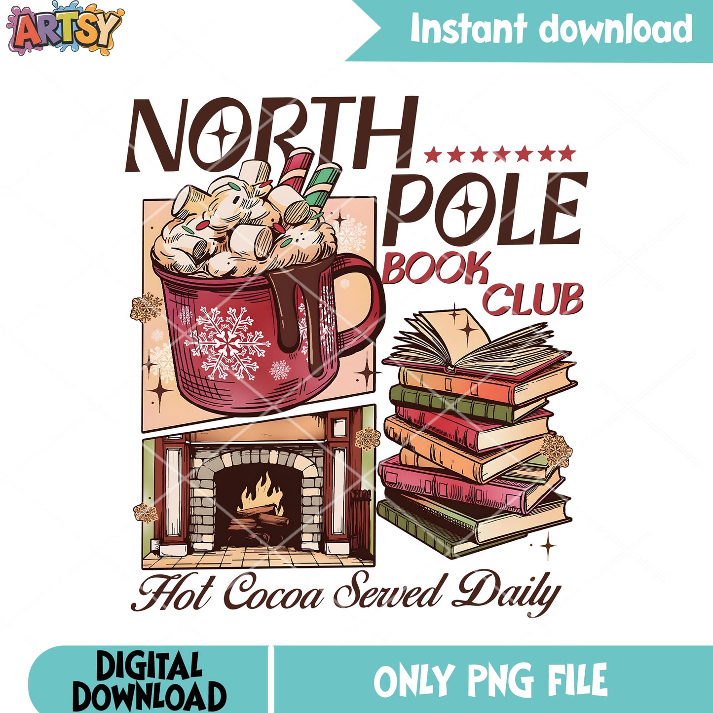 Hot cocoa sewed daily png, fireplace christmas png, fireplace png