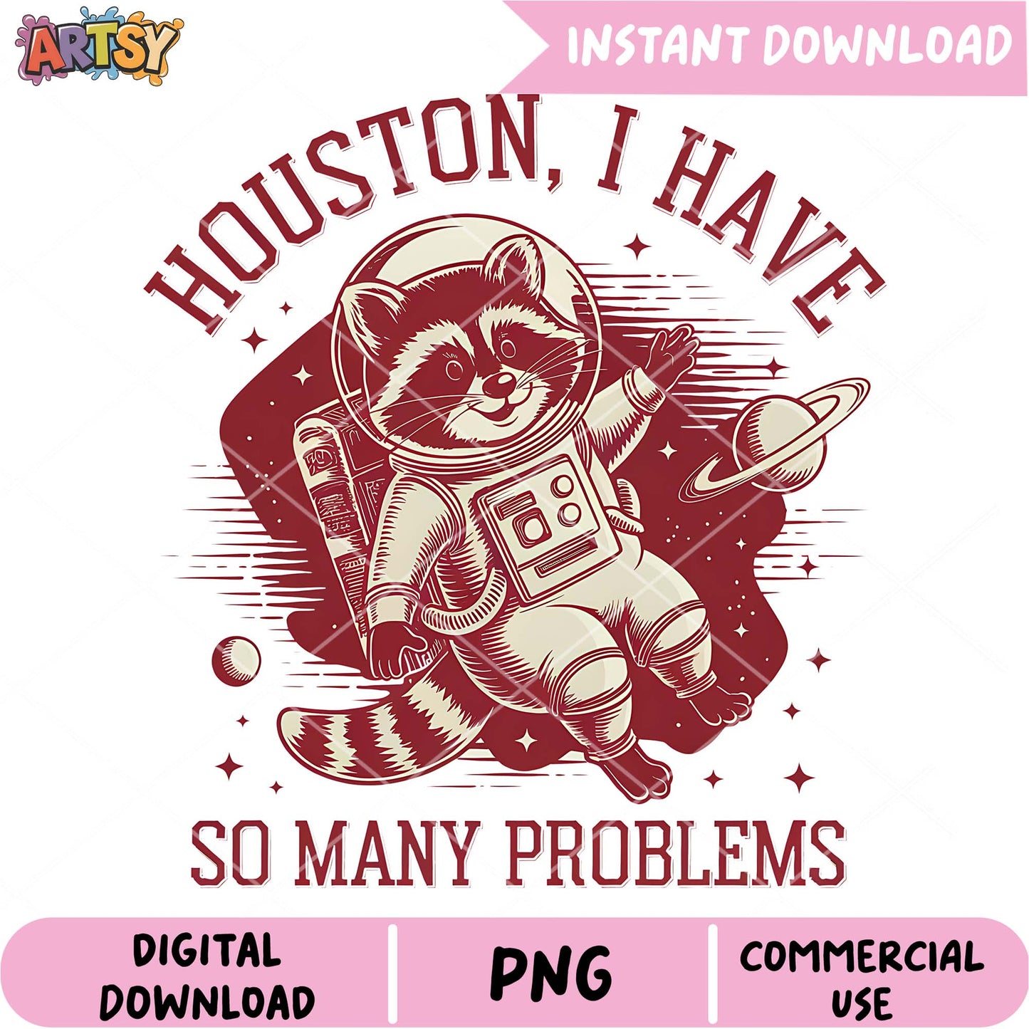 Houston Raccoon Astronaut PNG Design