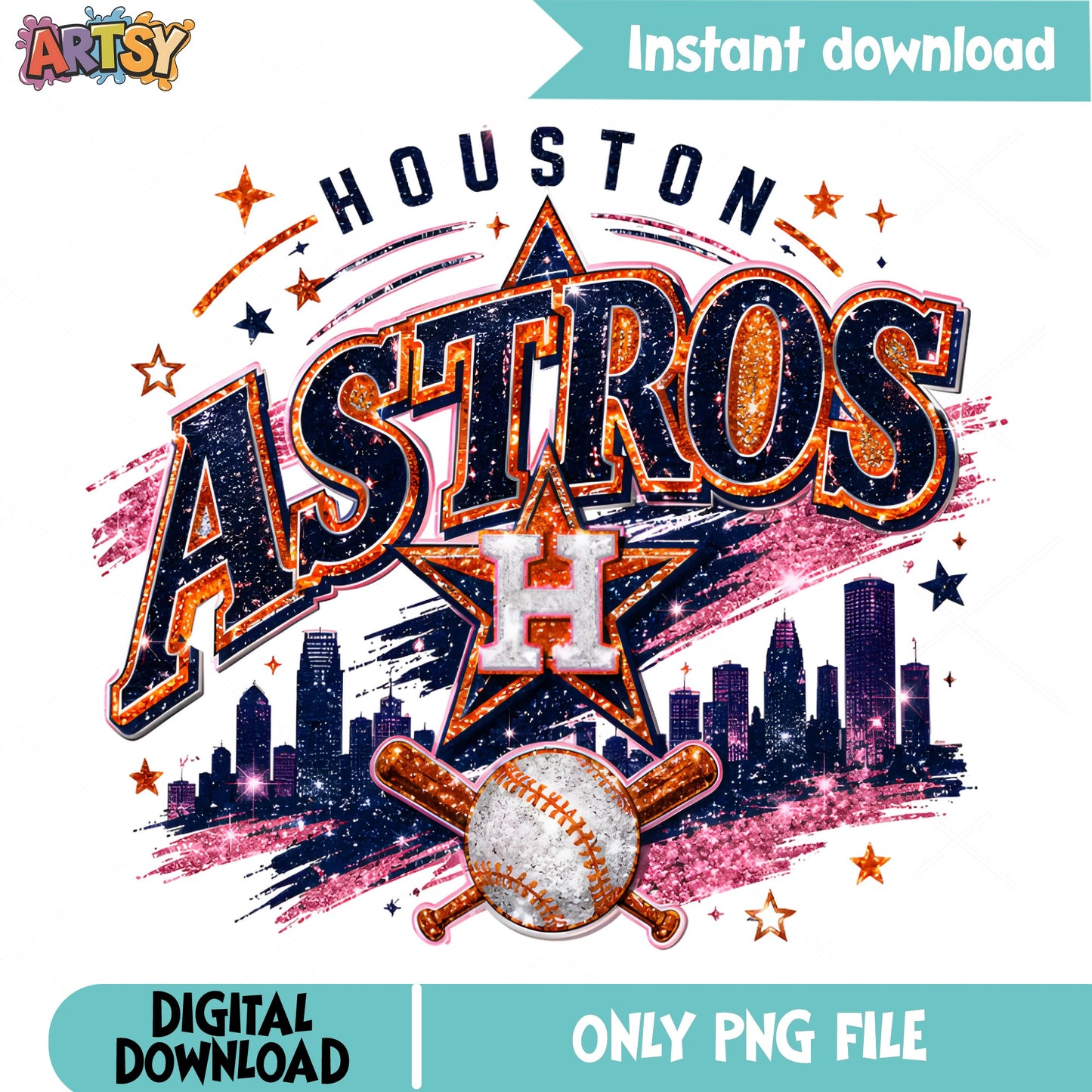 Houston Astros PNG, Baseball Team Glitter Design, MLB PNG