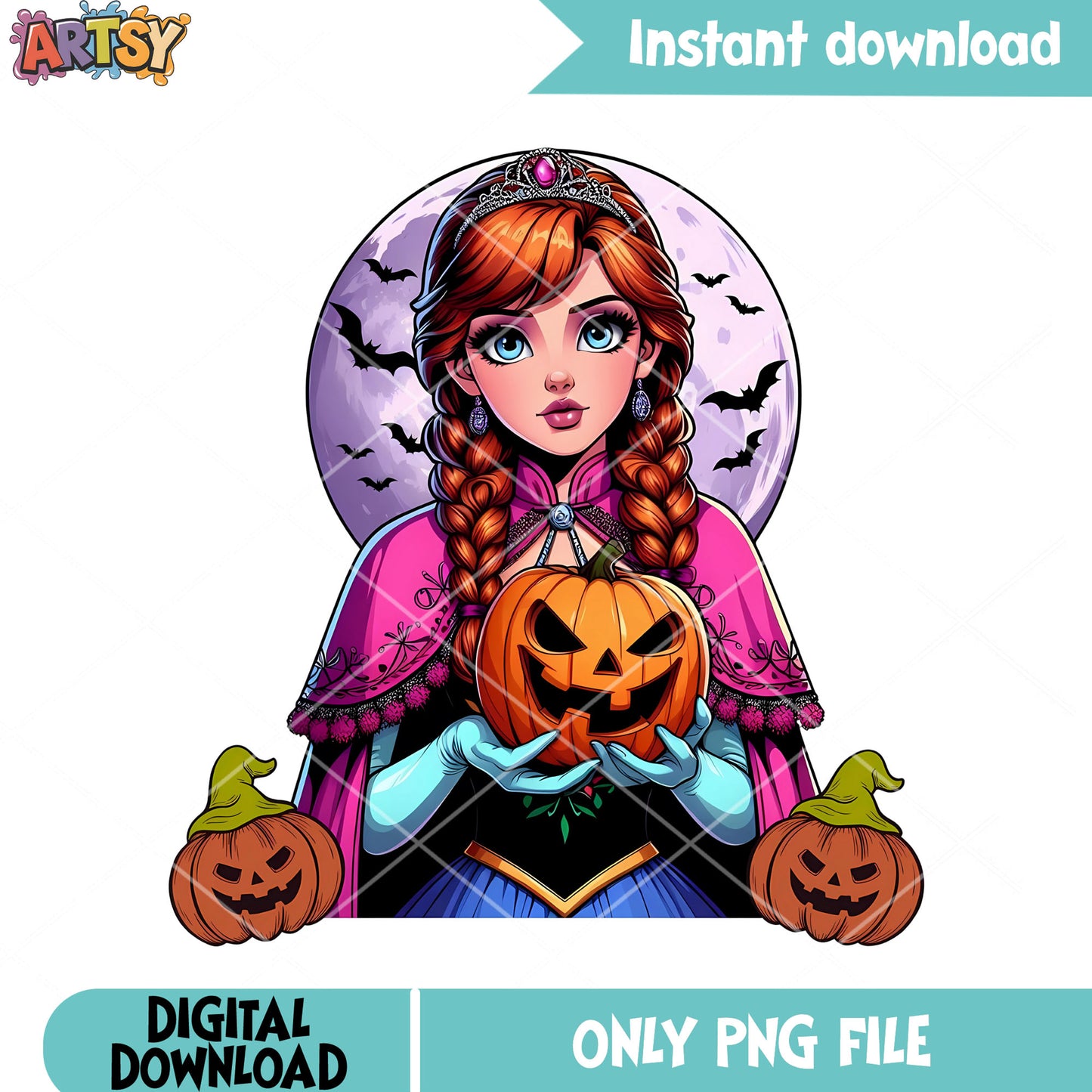 Huge moon wicker pumpkin png, anna princess png, disney halloween png