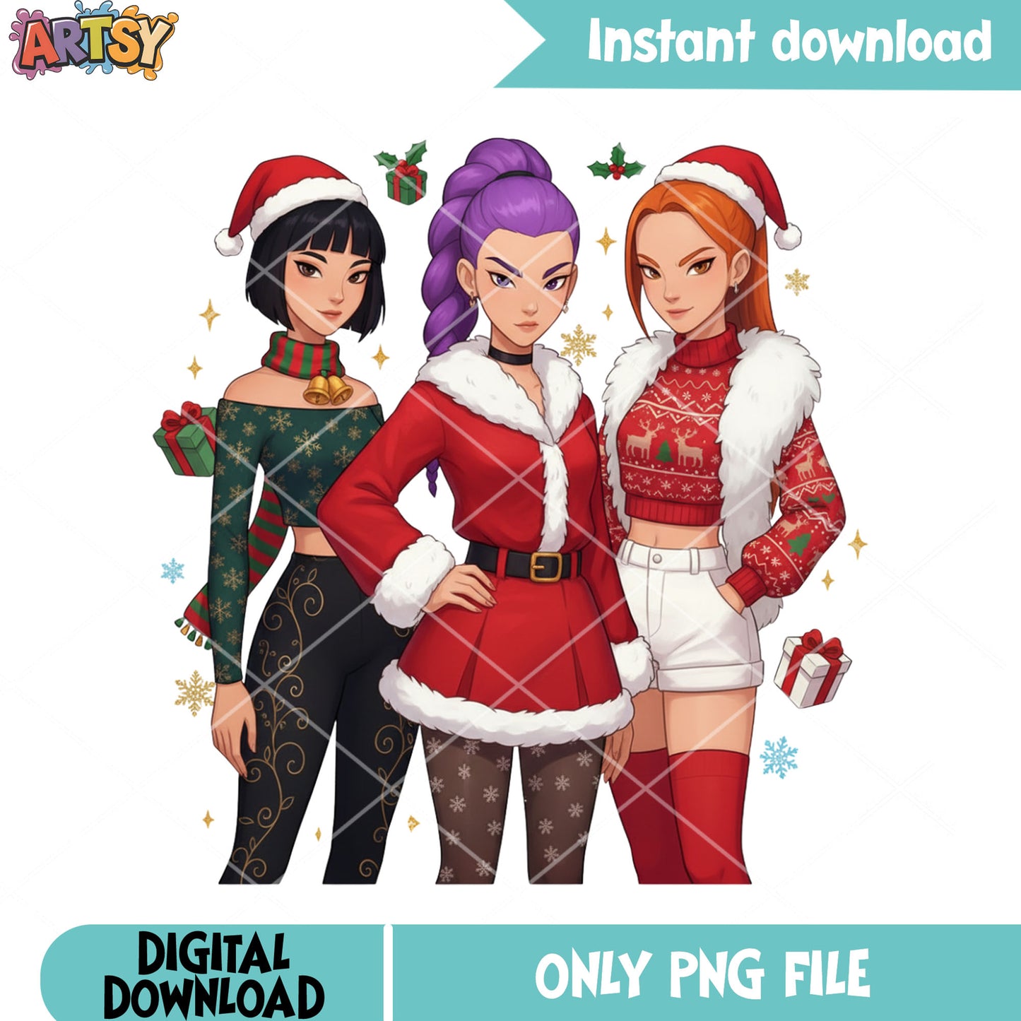 Hunter christmas png, kpop demon hunters png, christmas cosutmes png