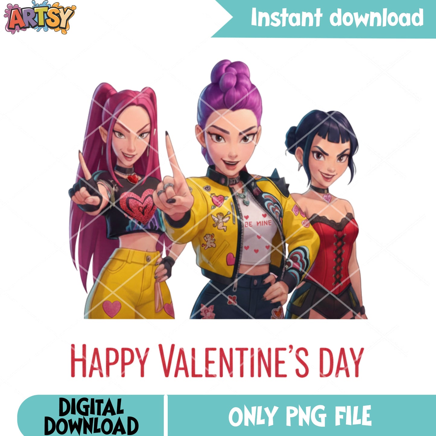 Hunter crew valentines png, valentines huntrix png, valentines day png