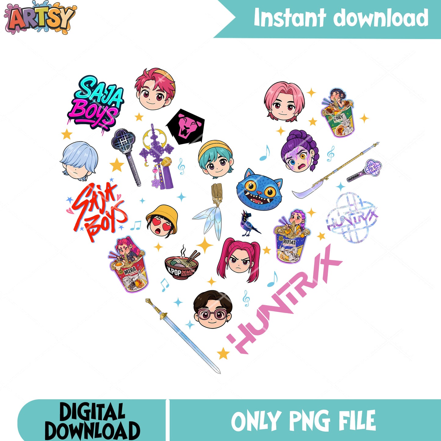 Hunters stuff heart png, saja boys band png, kpop huntrix png