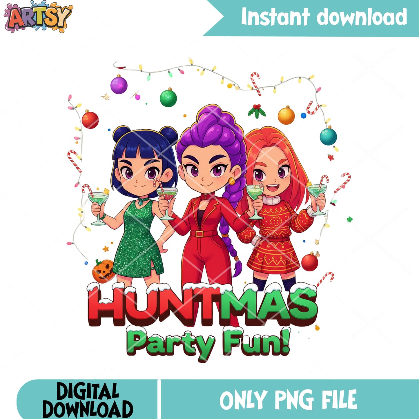 Huntmas party fun png, christmas png, mira kpop demon hunters png