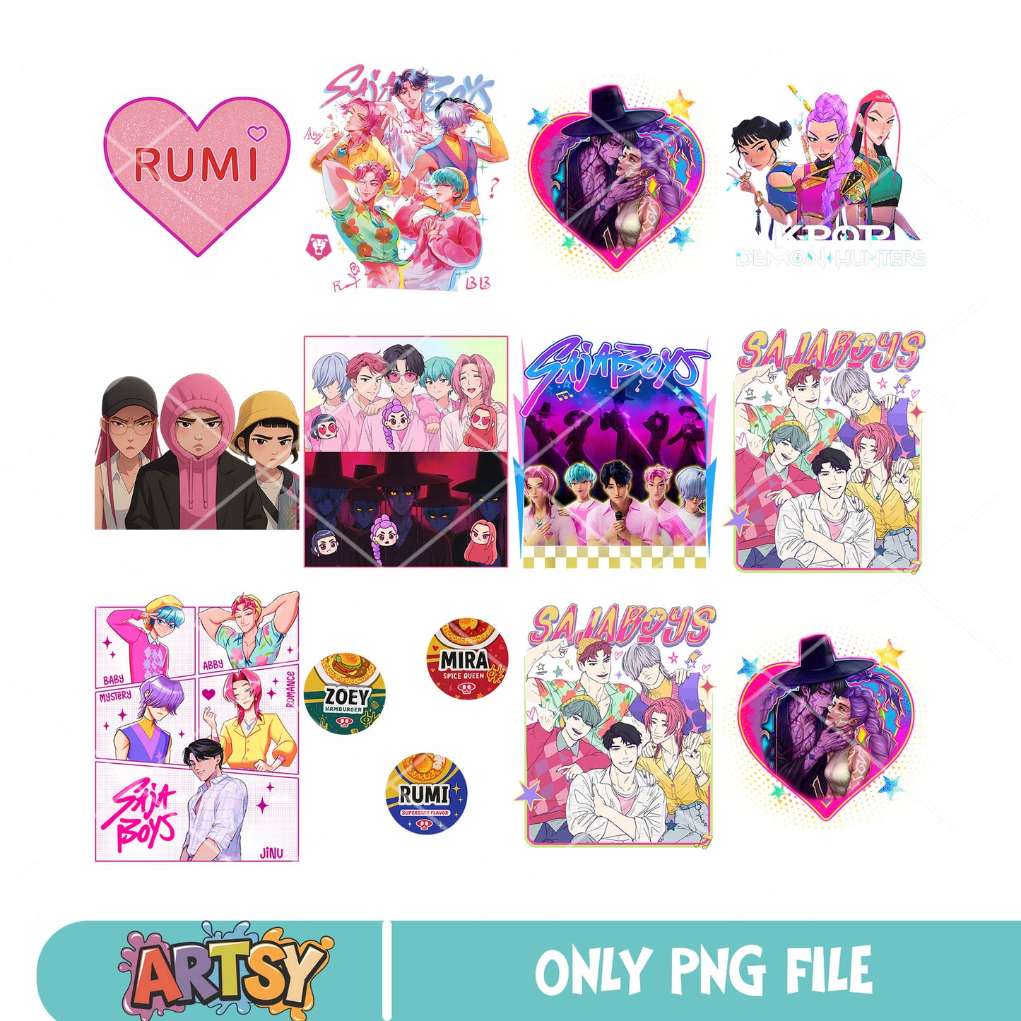 Huntrix and saja boy png bundle, huntrix band png, saja boys png