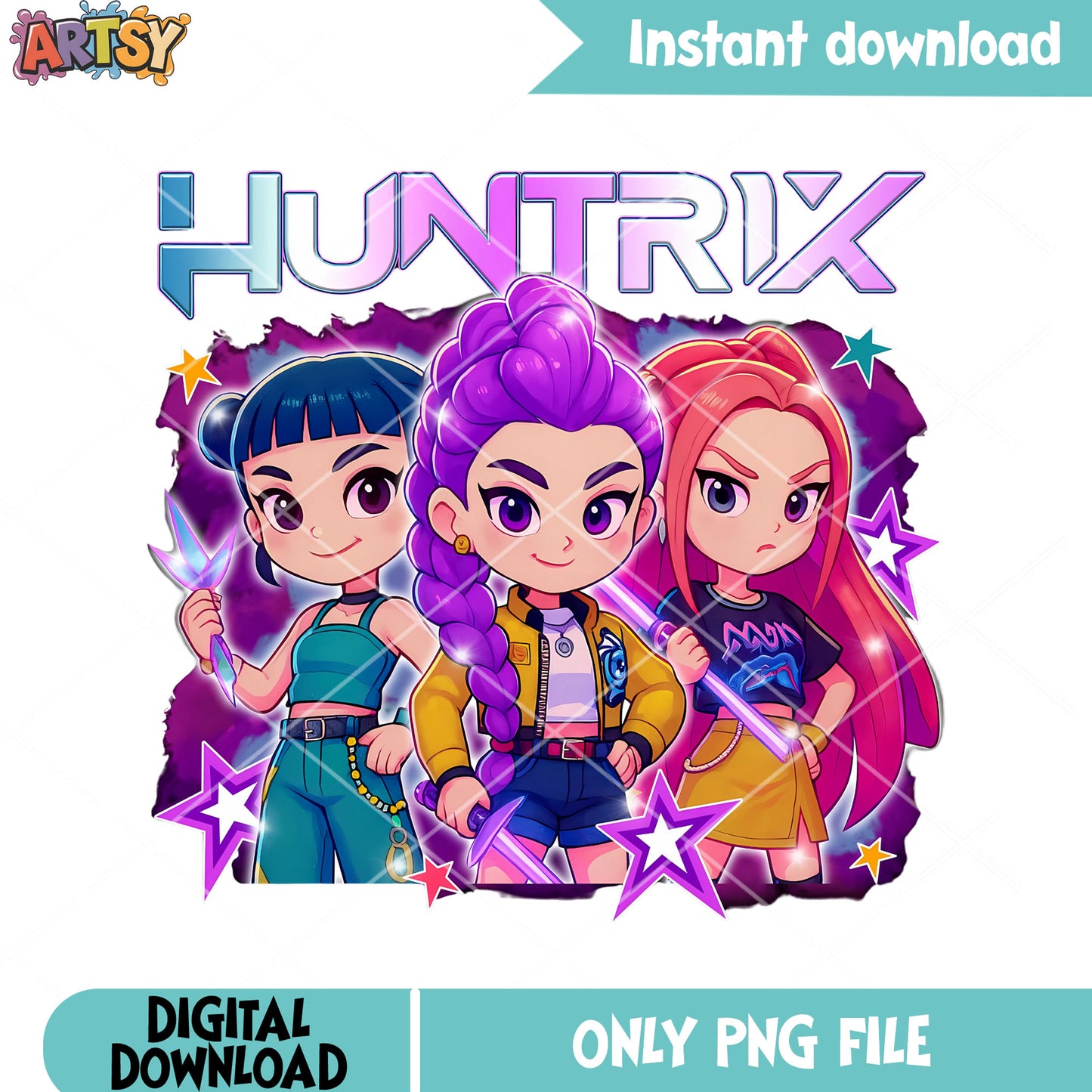 Huntrix anime cute chibi png, kpop huntrix chibi png, chibi huntrx png