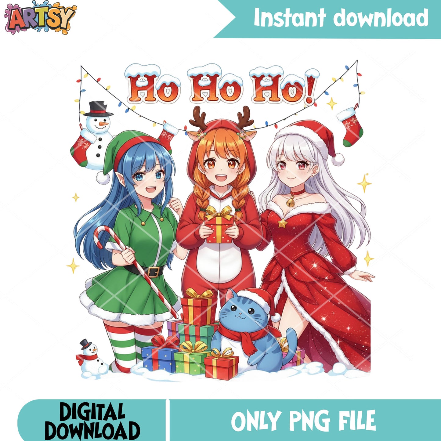 Huntrix anime edition christmas png, noel png, kpop demon hunters png