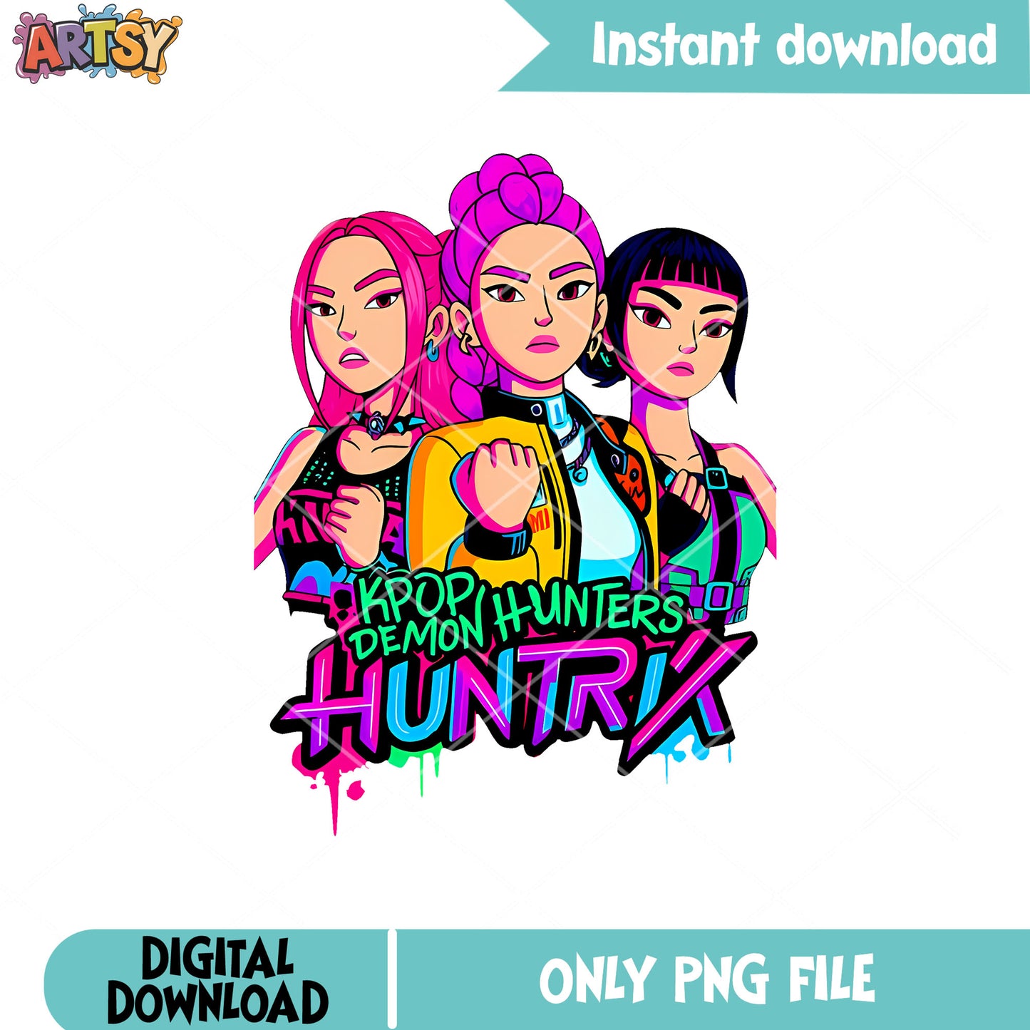 Huntrix band vibrant png, huntrix kpop png, huntrix band png