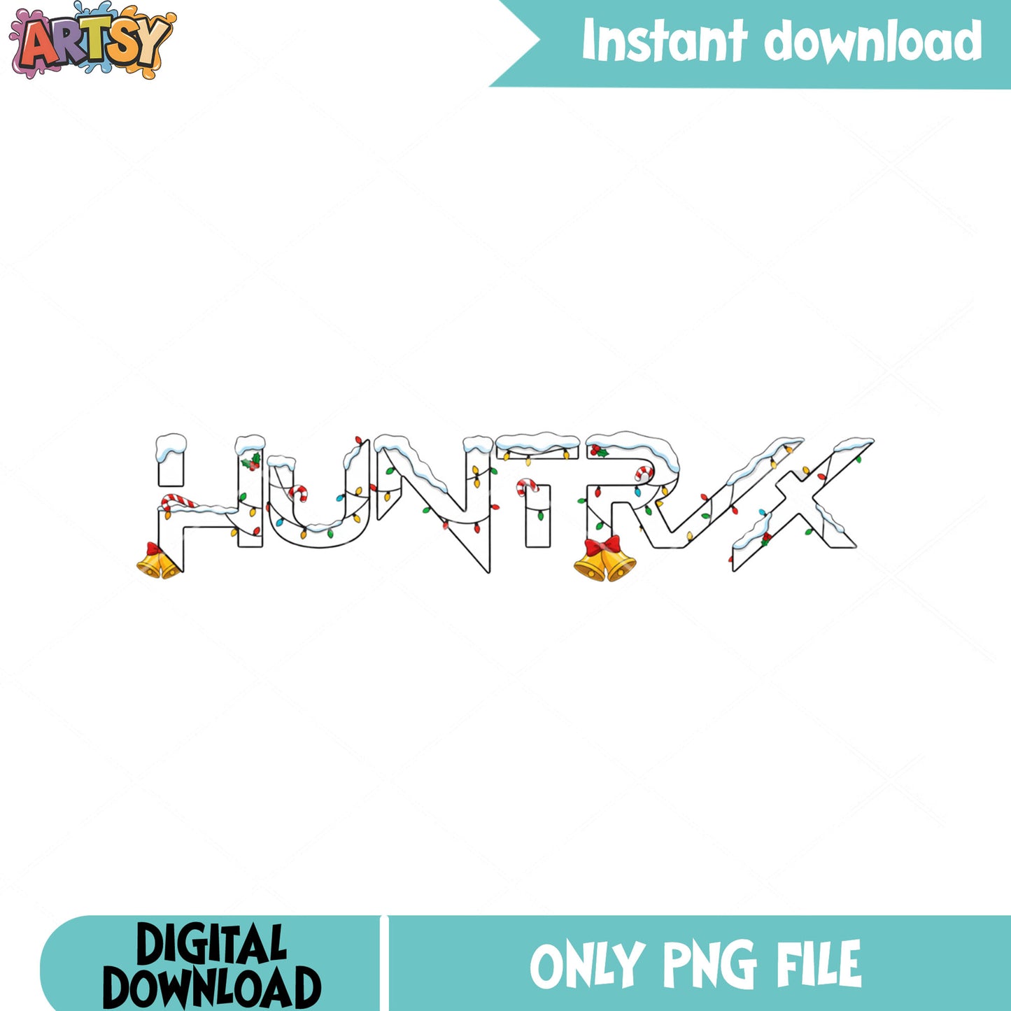 Huntrix christmas style png, jingle bell png, kpop demon hunters png