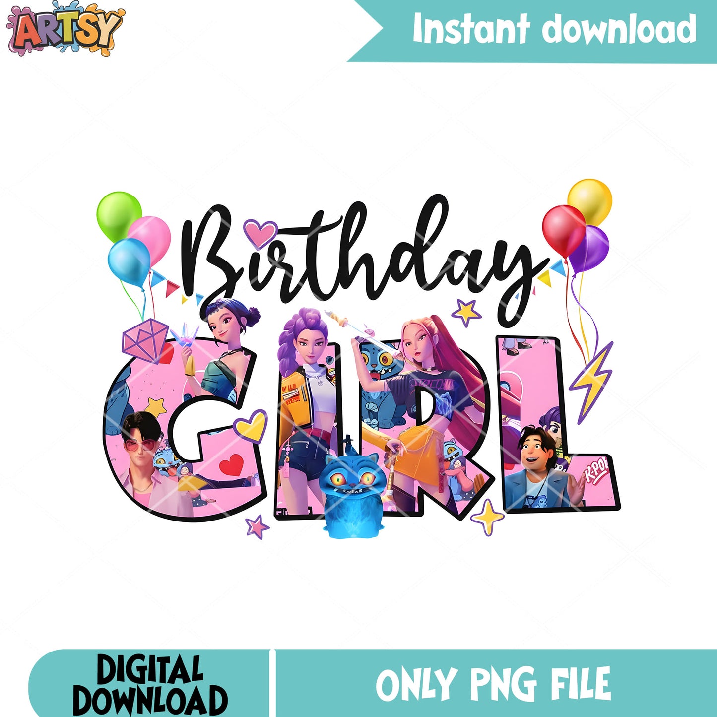 Huntrix girl derpy cat png, happy birthday png, kpop demon hunter png