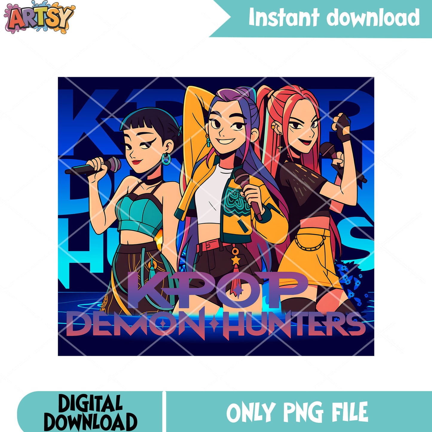 Huntrix girl pop star png, anime poster png, western cartoon png