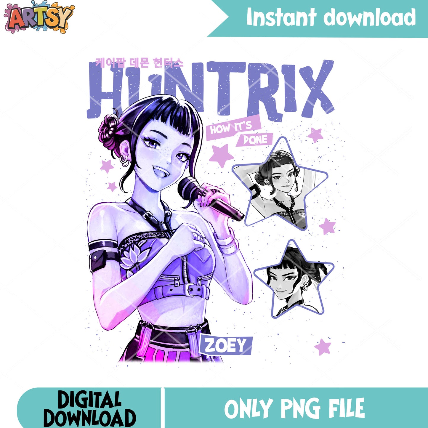 Huntrix idols zoey rap png, kpop demon hunters png, huntrix zoey png