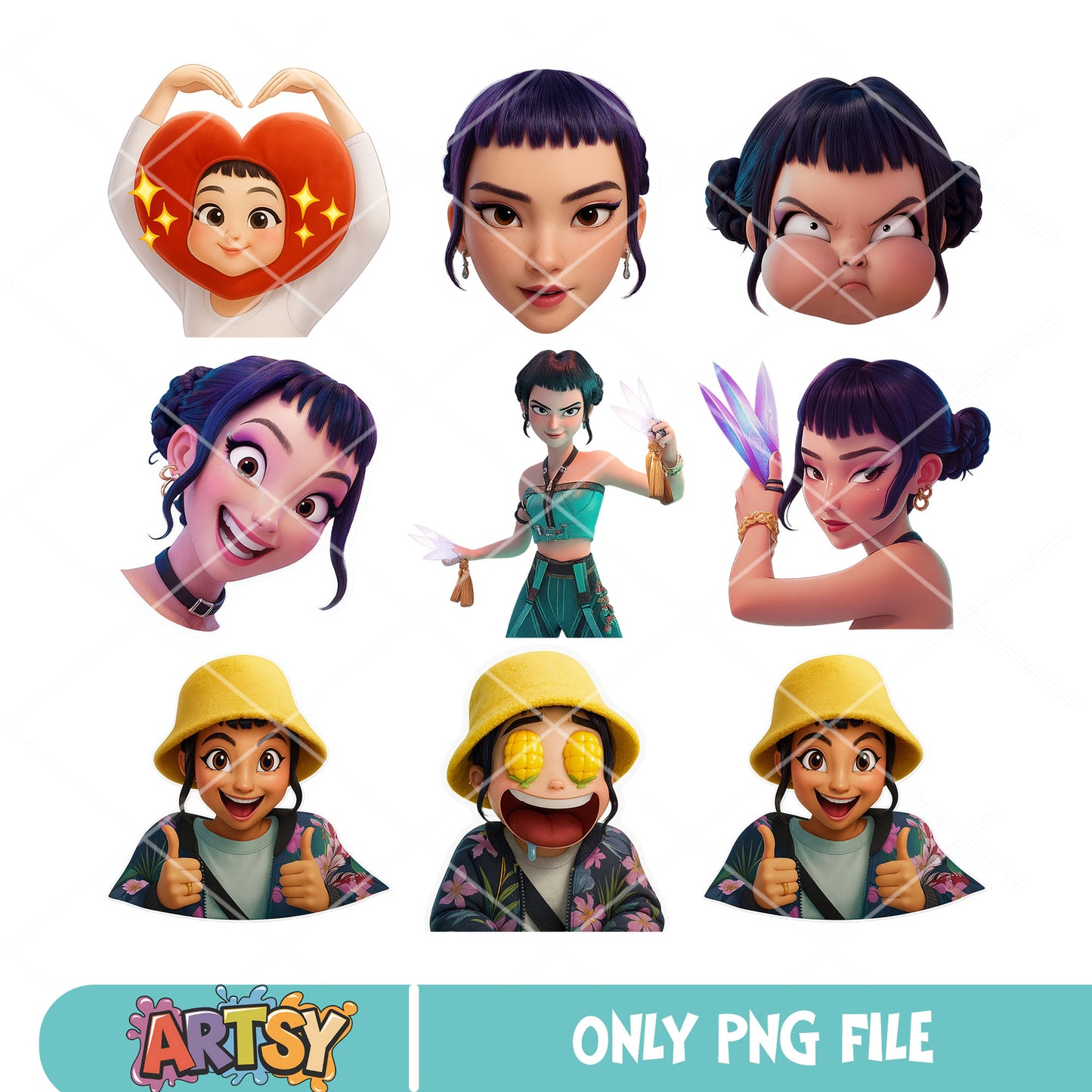 Huntrix kpop zoey png bundle, huntrix kpop png, kpop hunters png