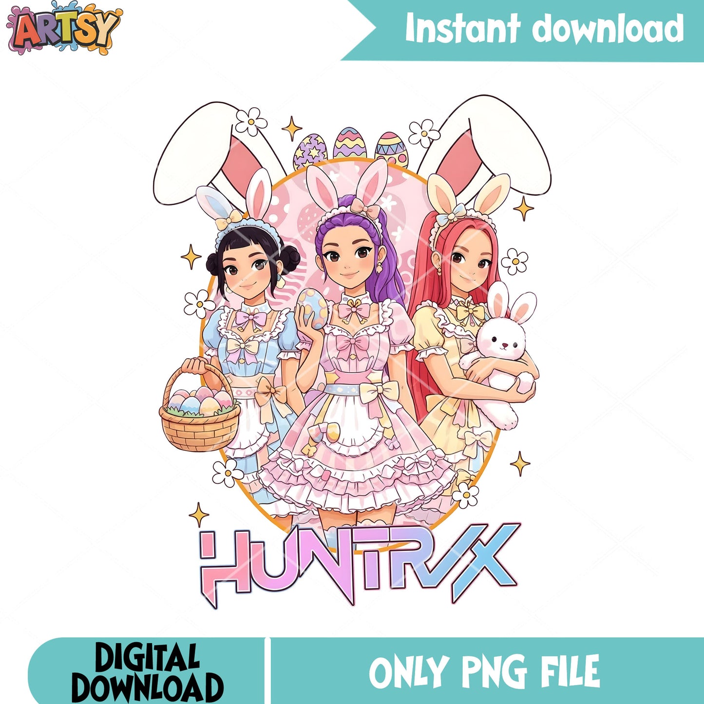 Huntrix rabbit easter png, huntrix easter png, easter egg png