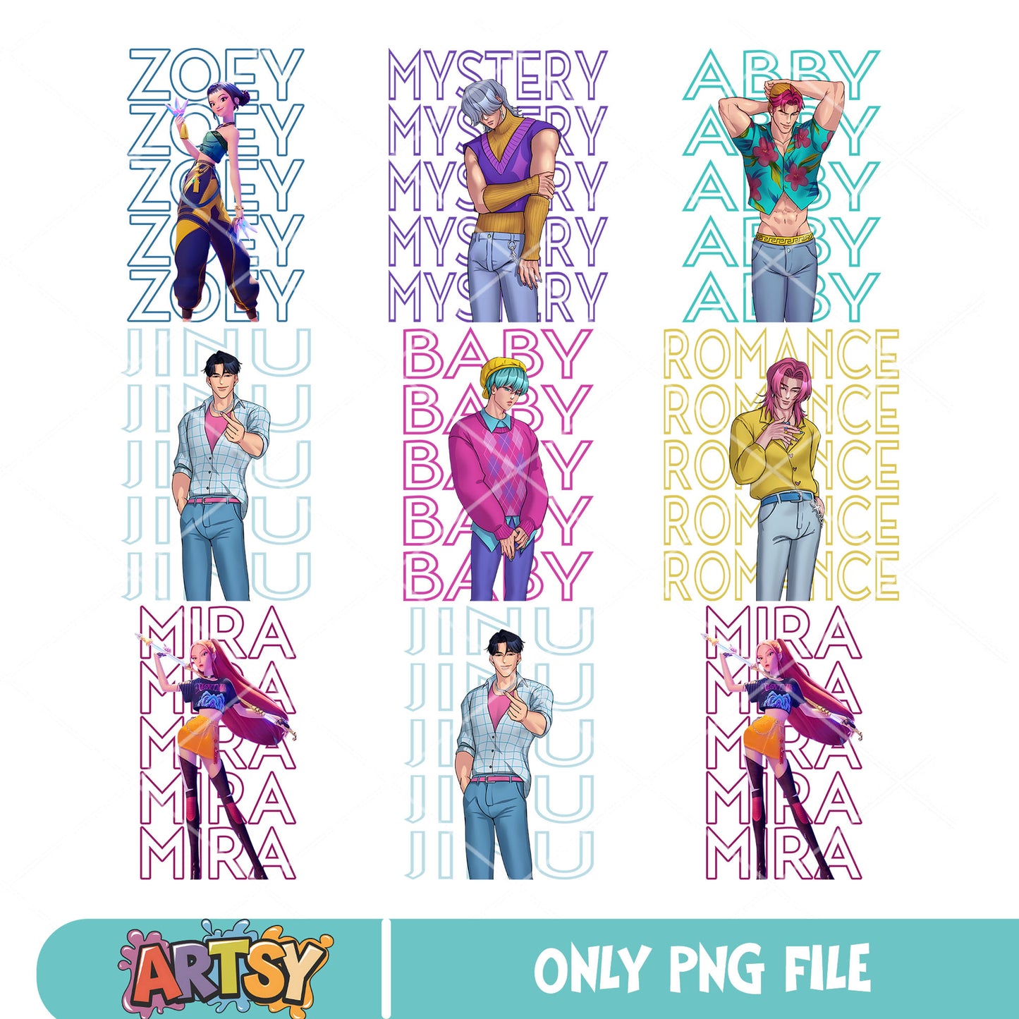 Huntrix saja boys name png bundle, saja boys png, huntrix members png