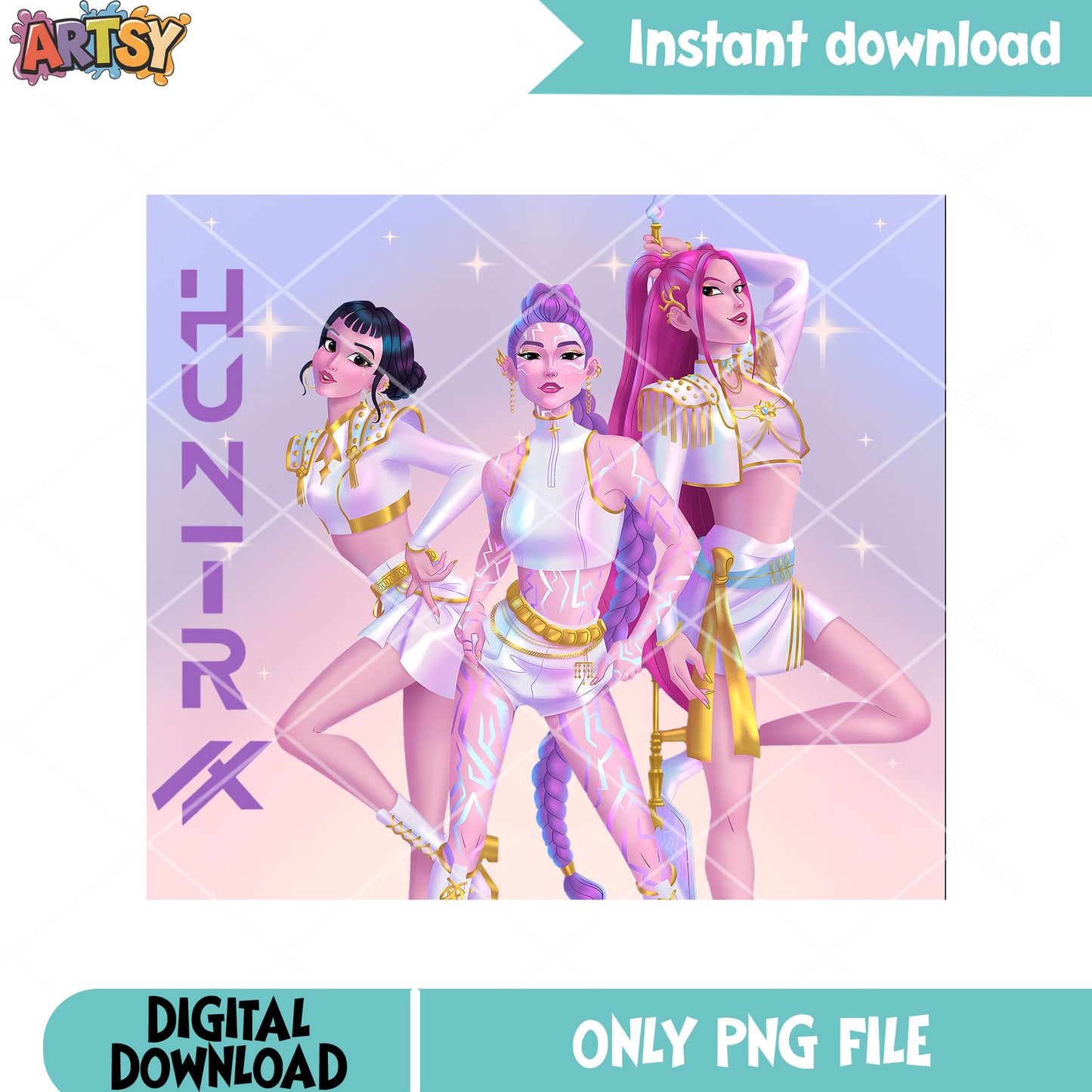 Huntrix shinning outfit png, demon hunters kpop png, huntrix kpop png