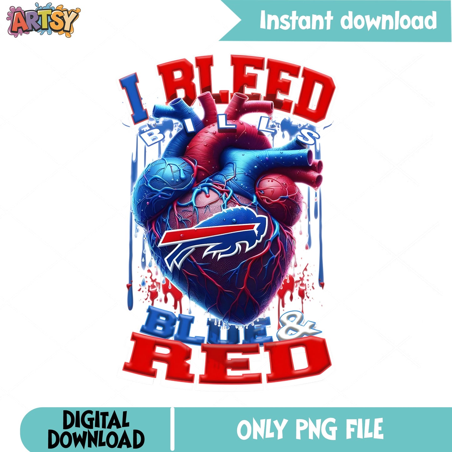 I Bleed Bills Blue And Red Heart PNG, Buffalo Bills PNG, NFL PNG