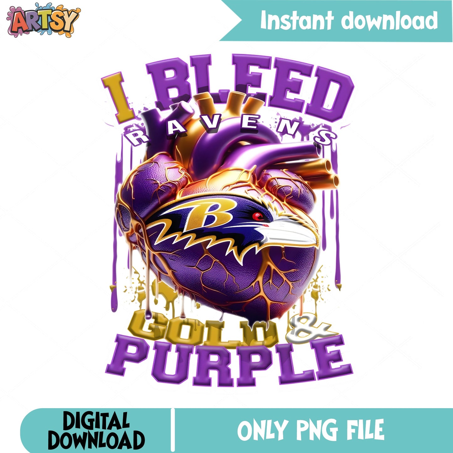 I Bleed Ravens Gold And Purple PNG, Baltimore Ravens PNG, NFL PNG
