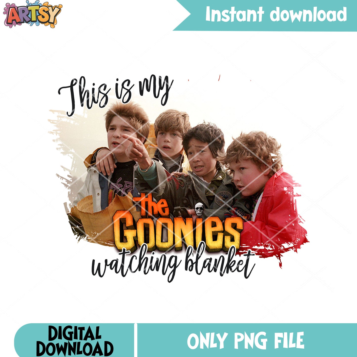 In blanket and watching goonies png, christmas movie png, The Goonies png
