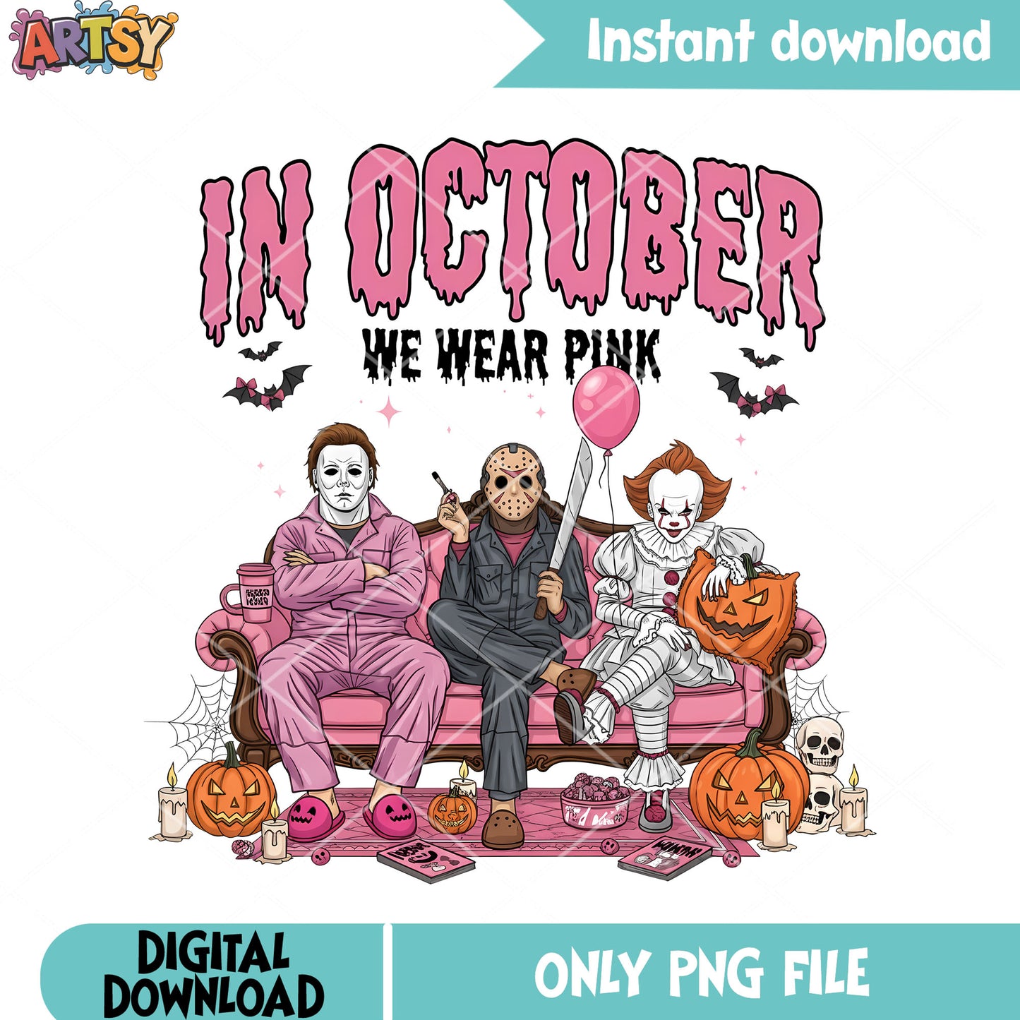 In october we wear pink png, jason voorhees png, scary halloween png