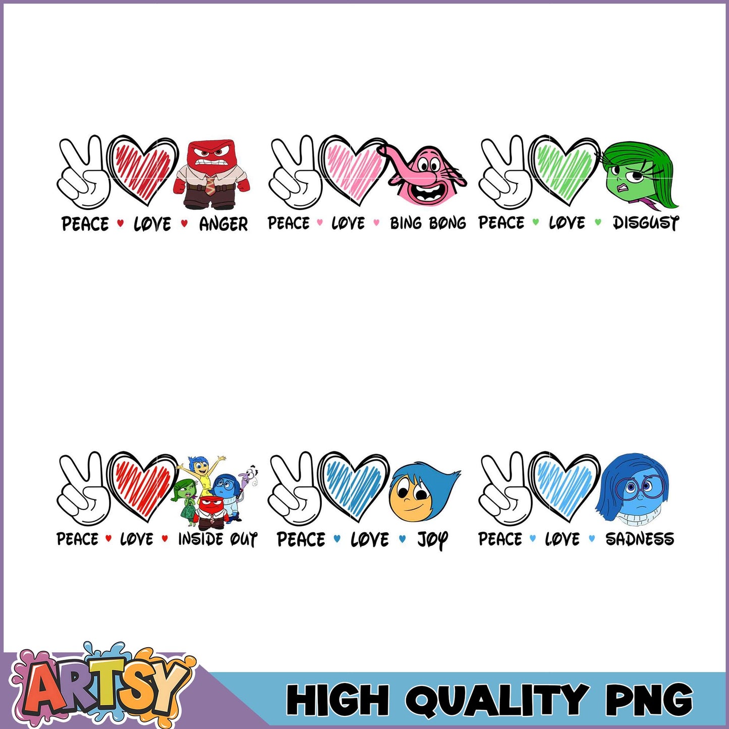 Inside Out PNG Bundle Peace Love Characters