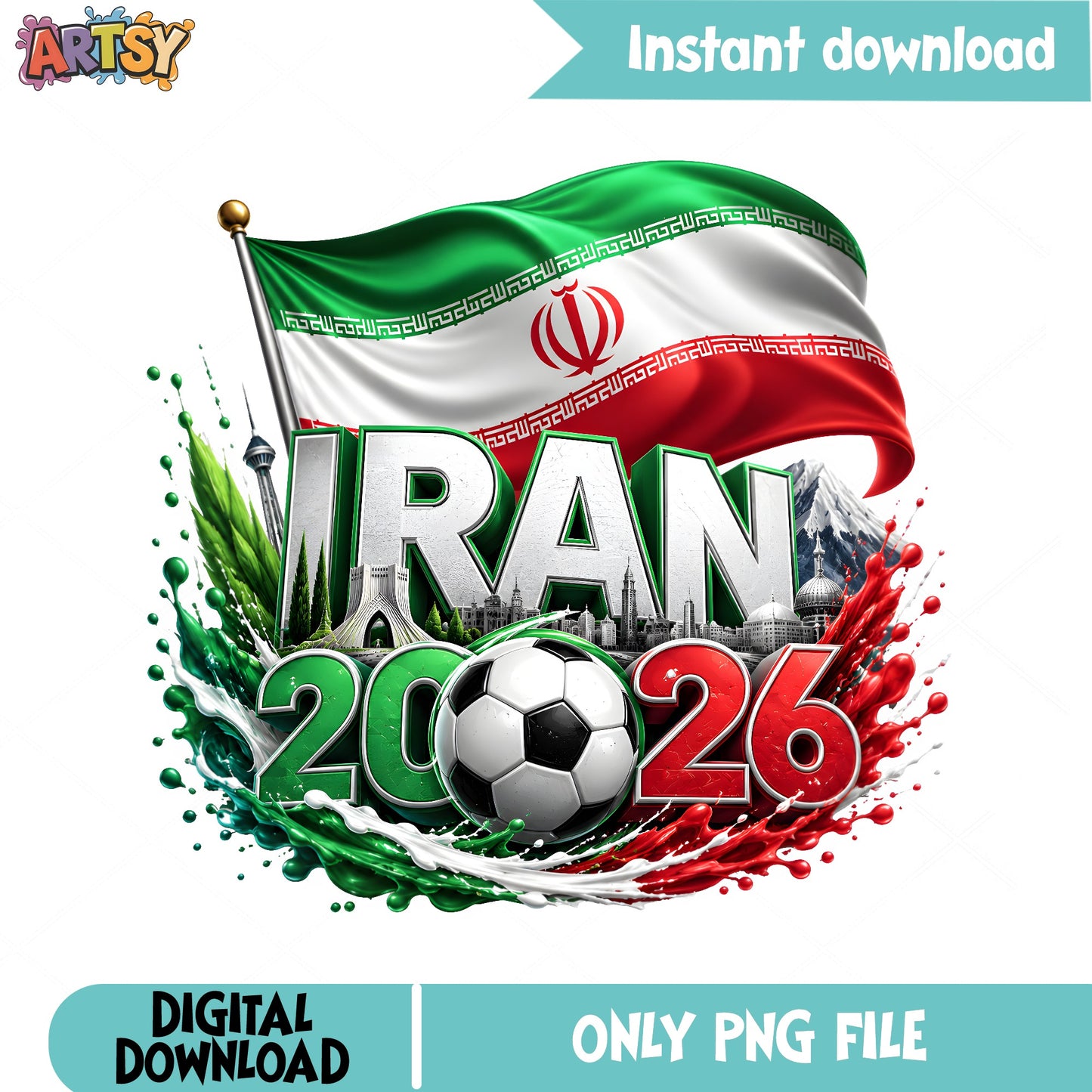 Iran 2026 World Cup PNG, Iran Soccer Flag PNG, Football PNG