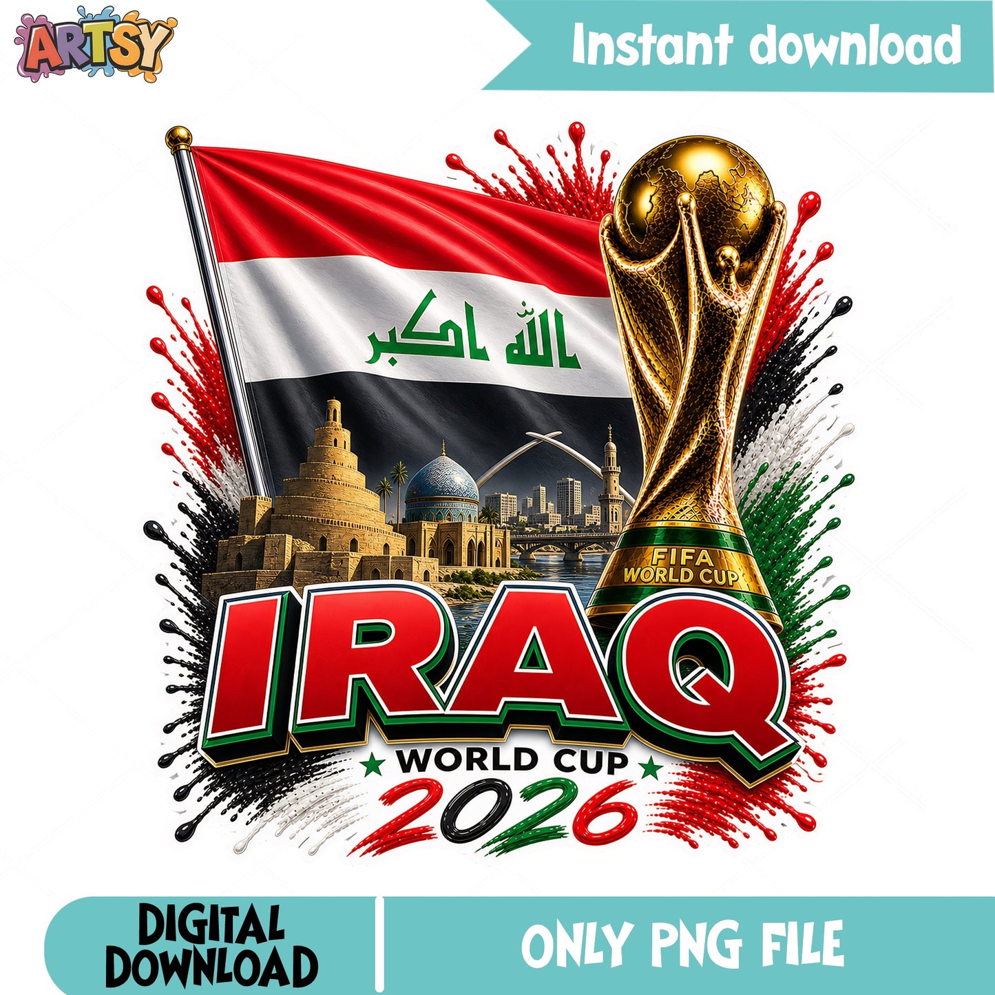 Iraq World Cup 2026 PNG, Iraq Flag Soccer PNG, Football PNG