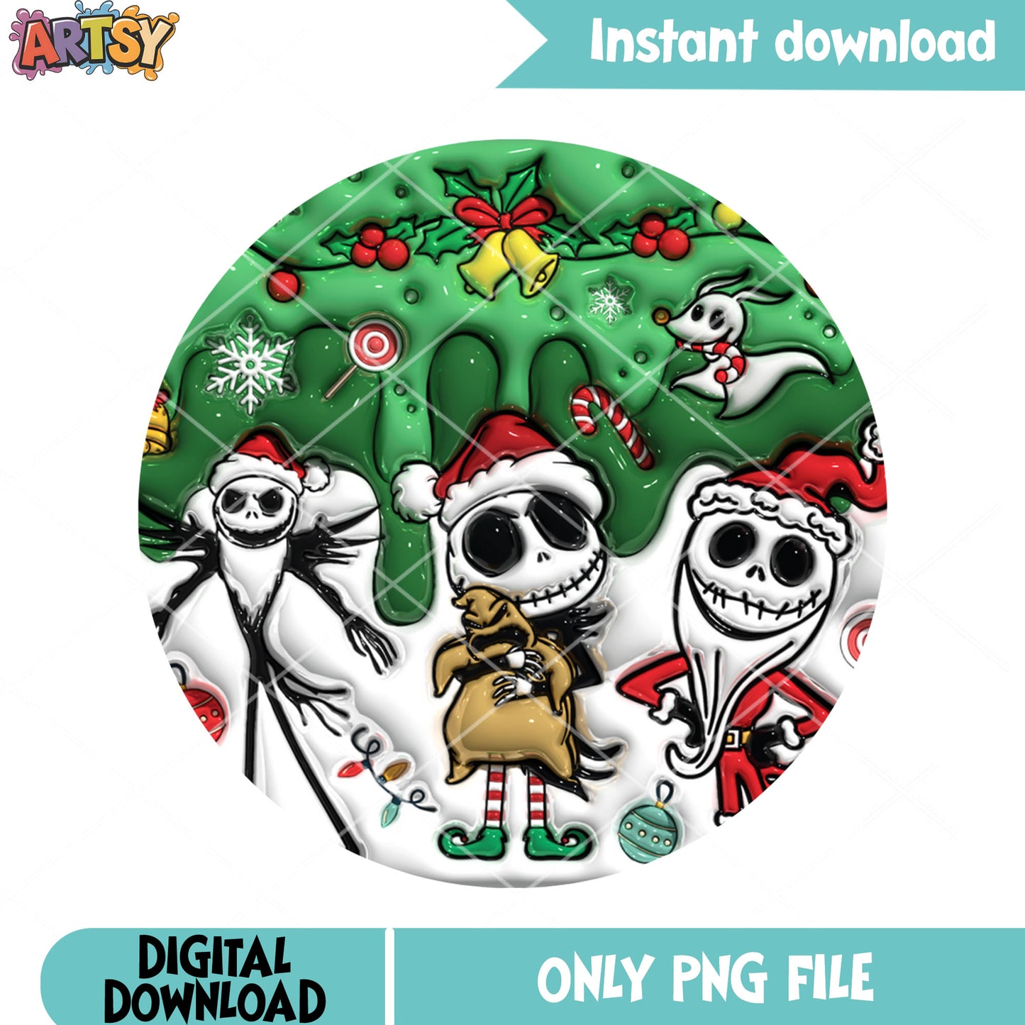 Jack and friends spooky png, halloween town png, creepy cute png