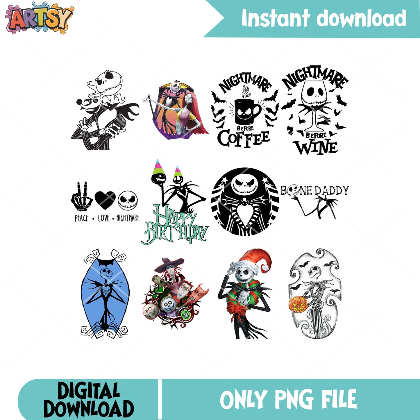 Jack love nightmare png bundle, jack nightmare png, jack skellington png