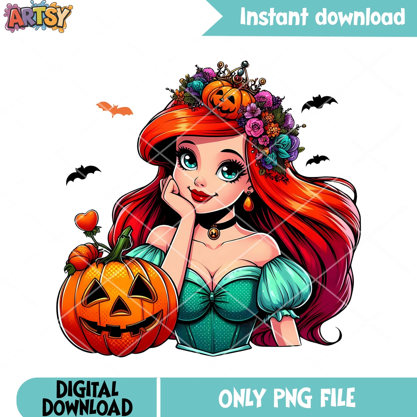Jack o lantern png, ariel mermaid png, disney halloween png