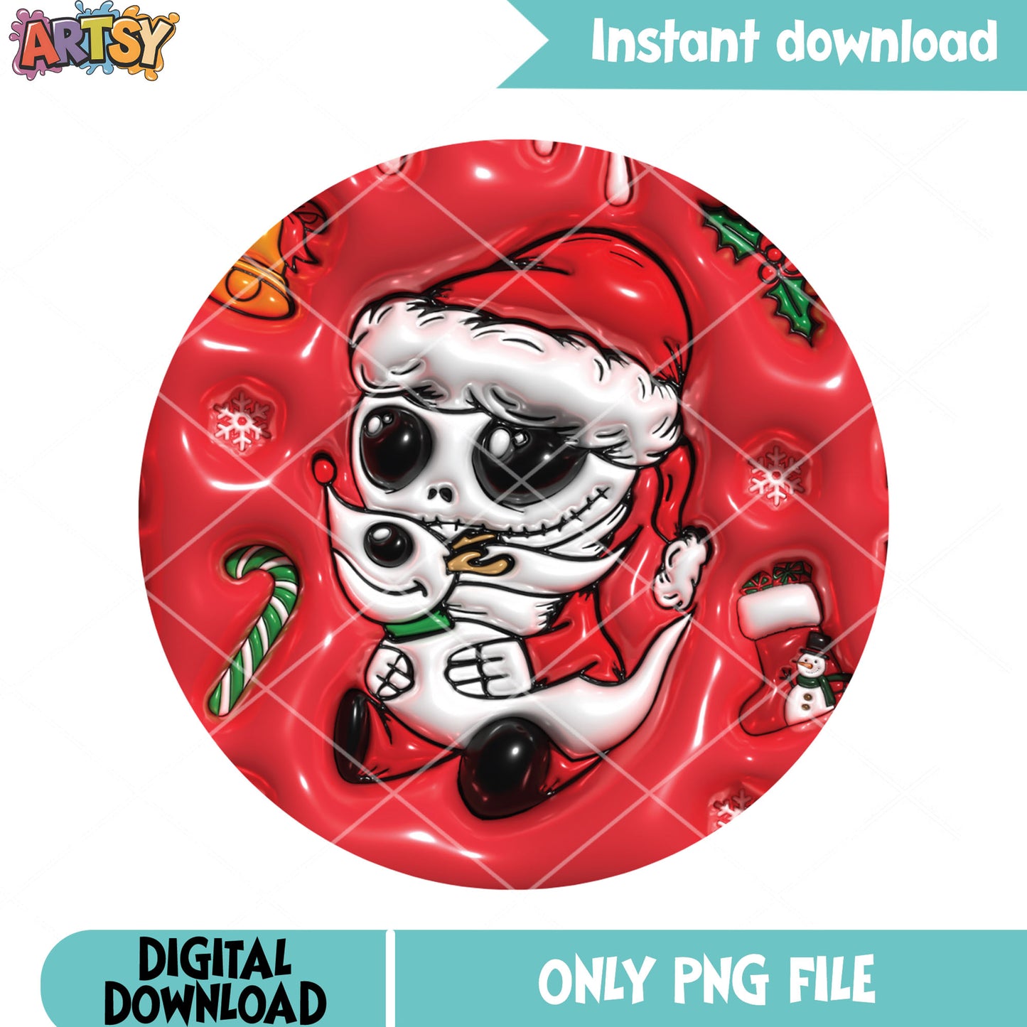 Jack skellington sandy claws png, puffy art png, sandy claws png