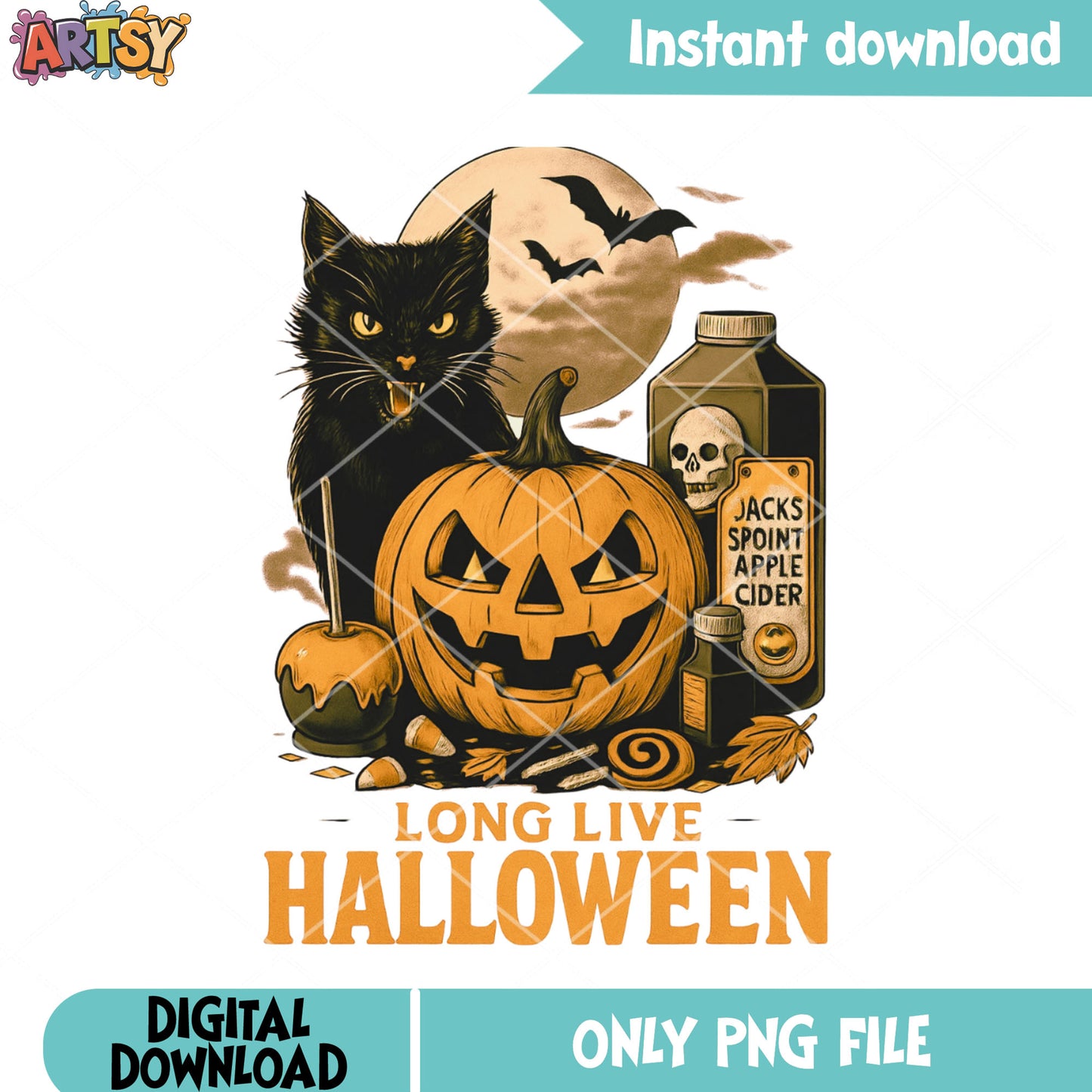 Jack spoin apple cider png, happy halloween png, full moon night png