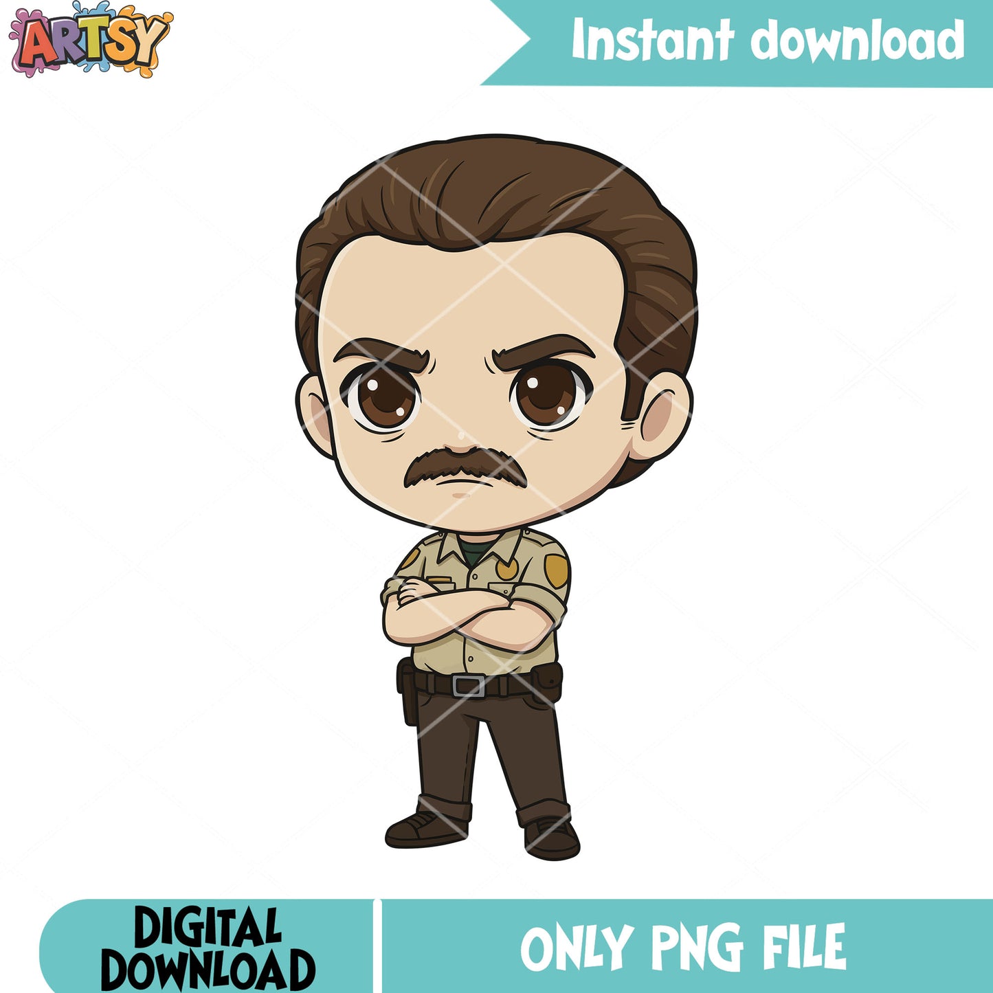 Jim hooper chibi character png, stranger things png, netflix movies png