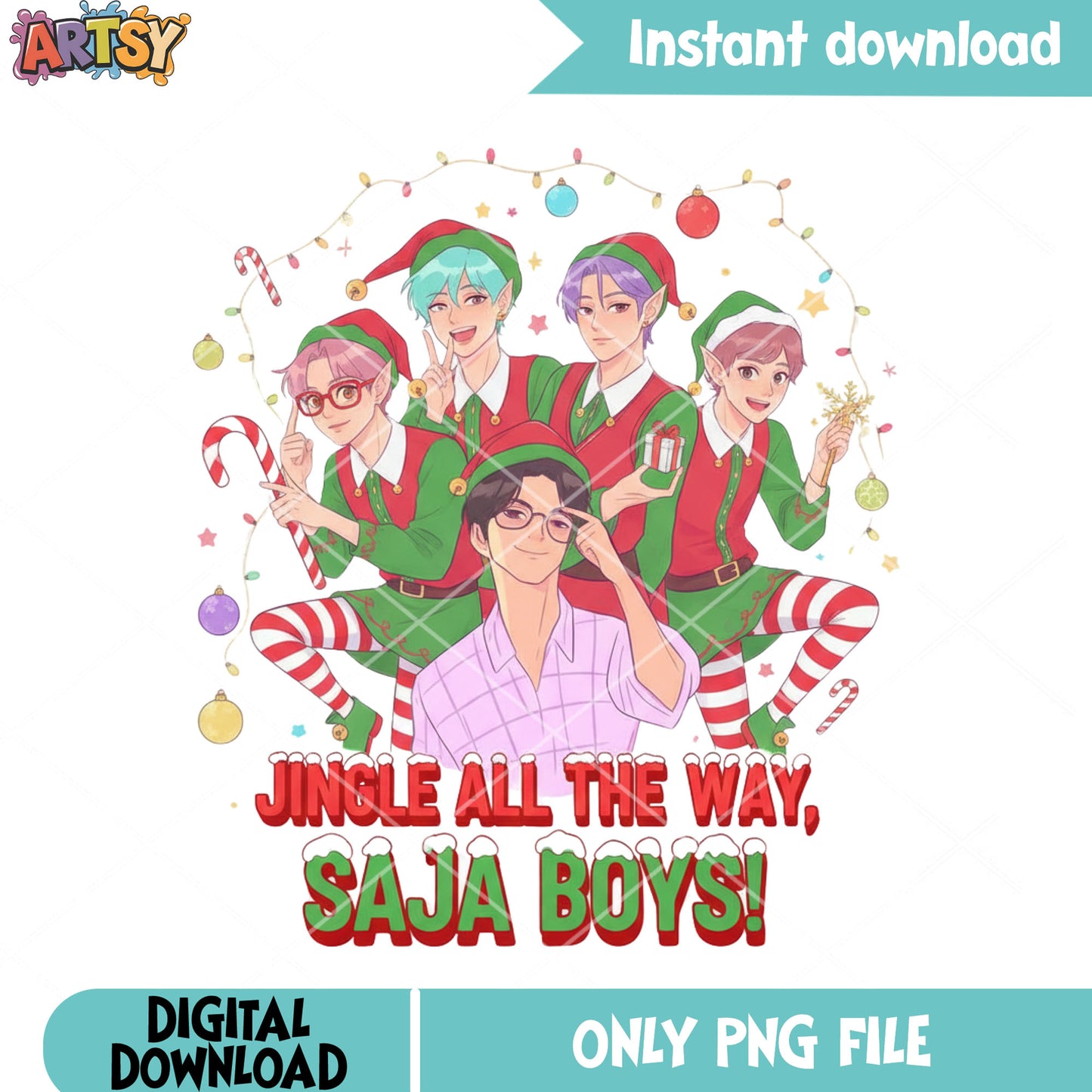 Jingle all the way saja boys png, kpop demon hunters png, christmas png